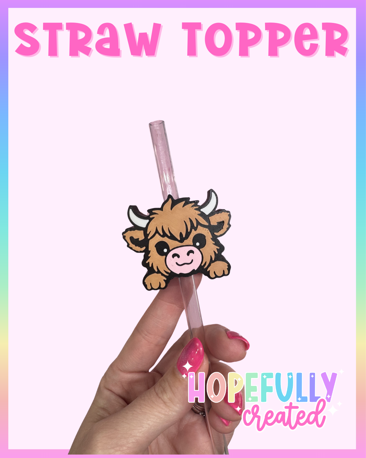 Highland Cow Straw Topper