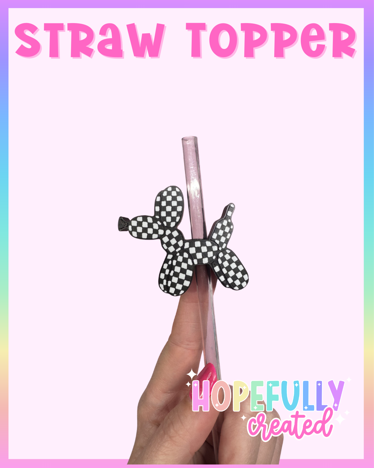 Checker Balloon Dog Straw Topper