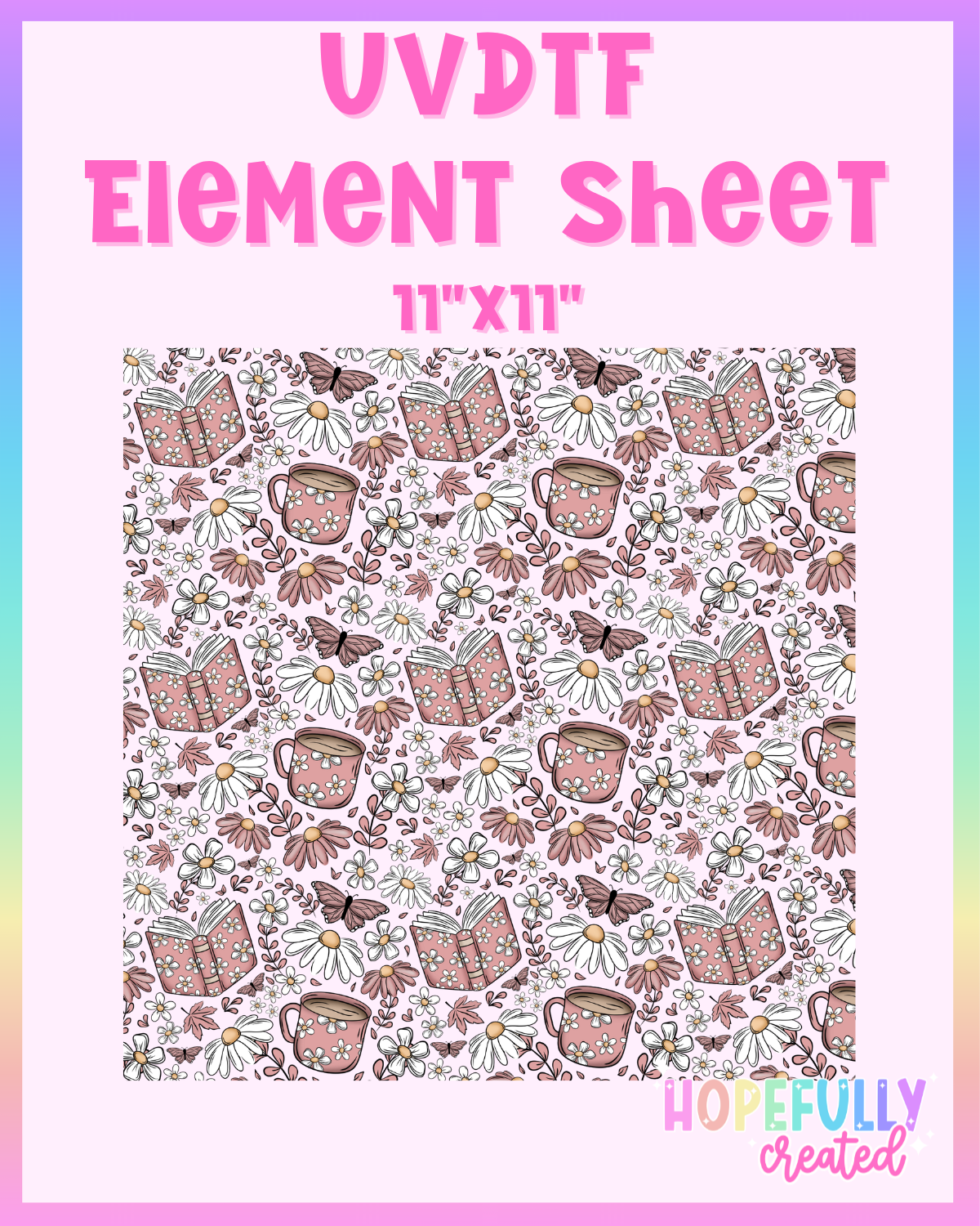 Floral Books Pink UVDTF Element Sheet