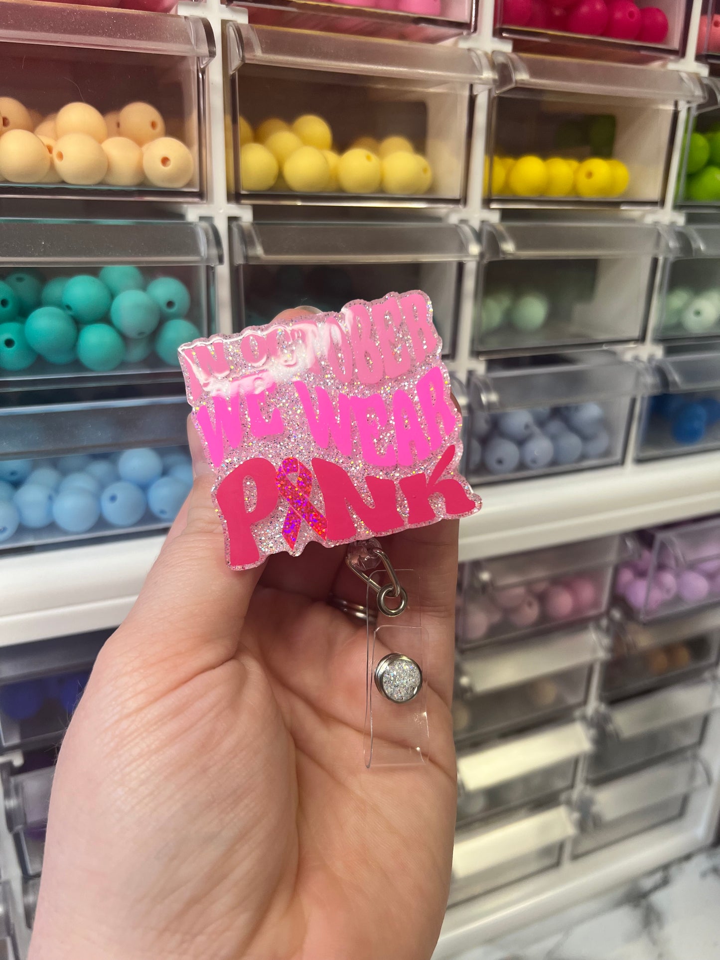 In October We Wear Pink Badge Reel