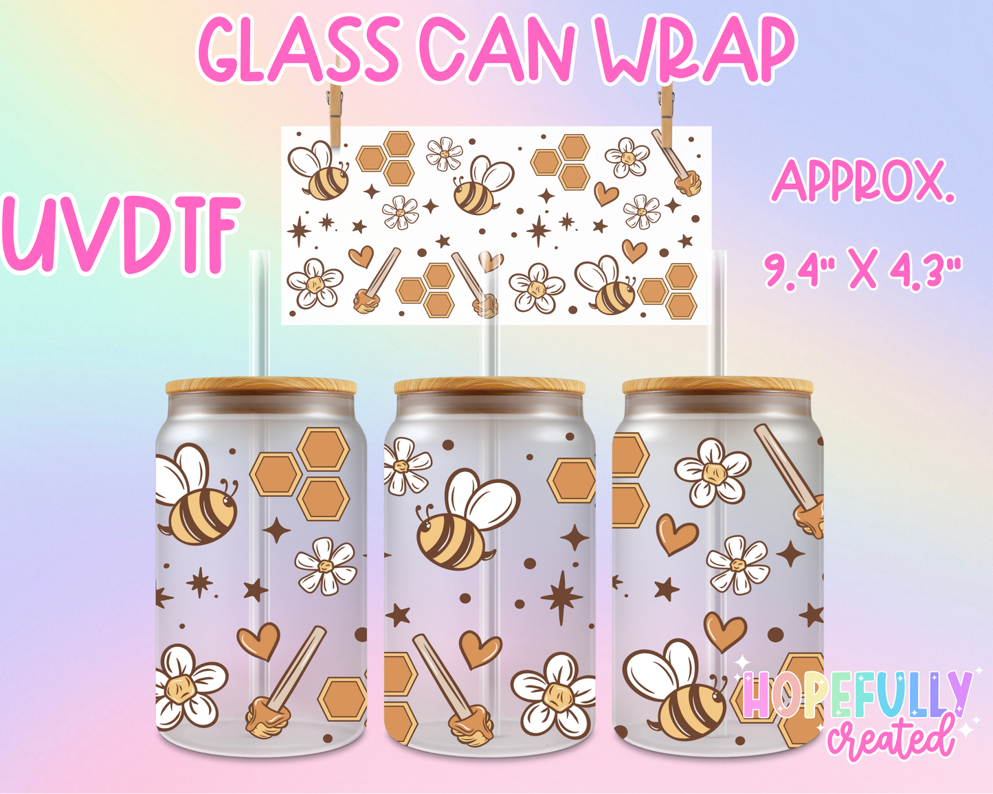 Bees UVDTF Glass Can Wrap