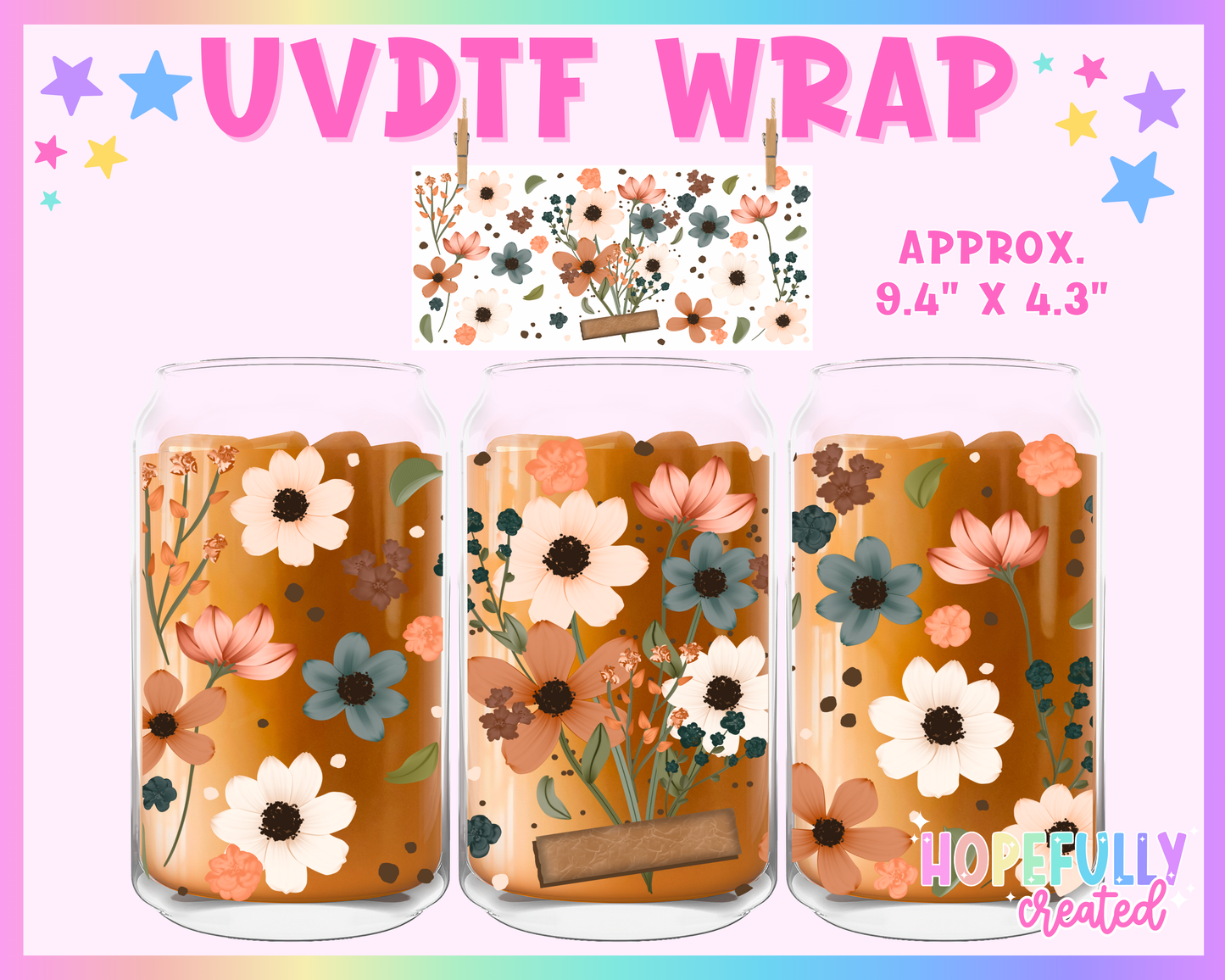 Floral UVDTF Glass Can Wrap
