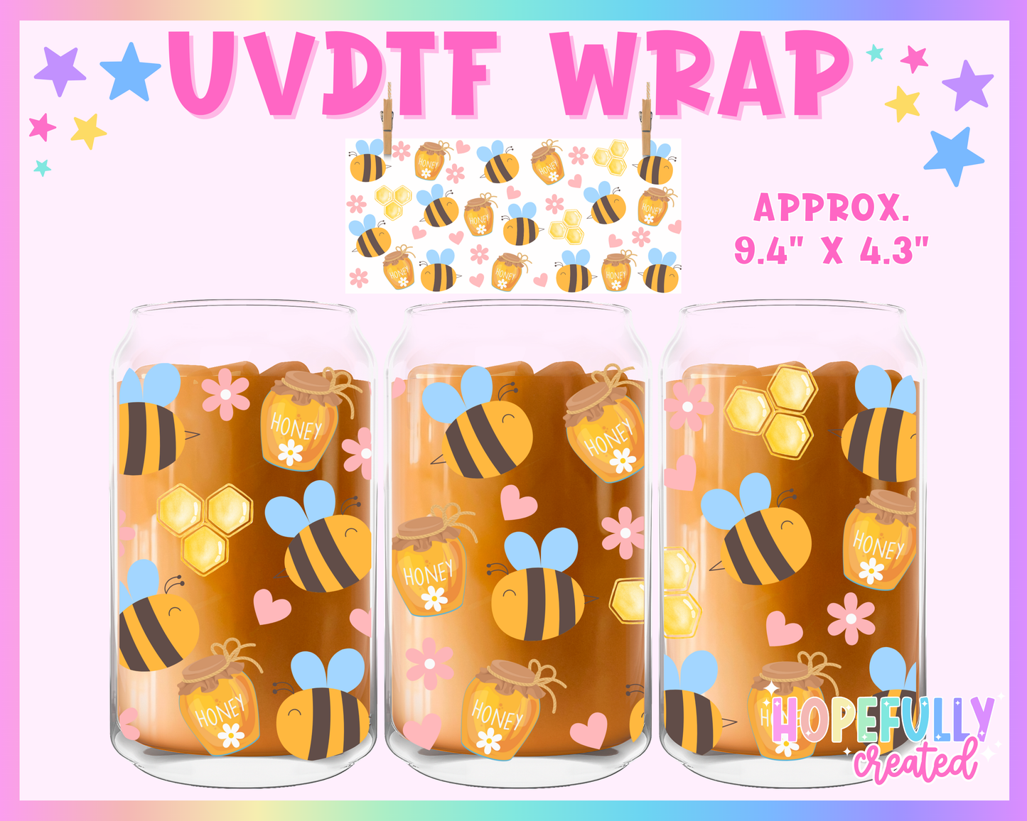 Bees UVDTF Glass Can Wrap