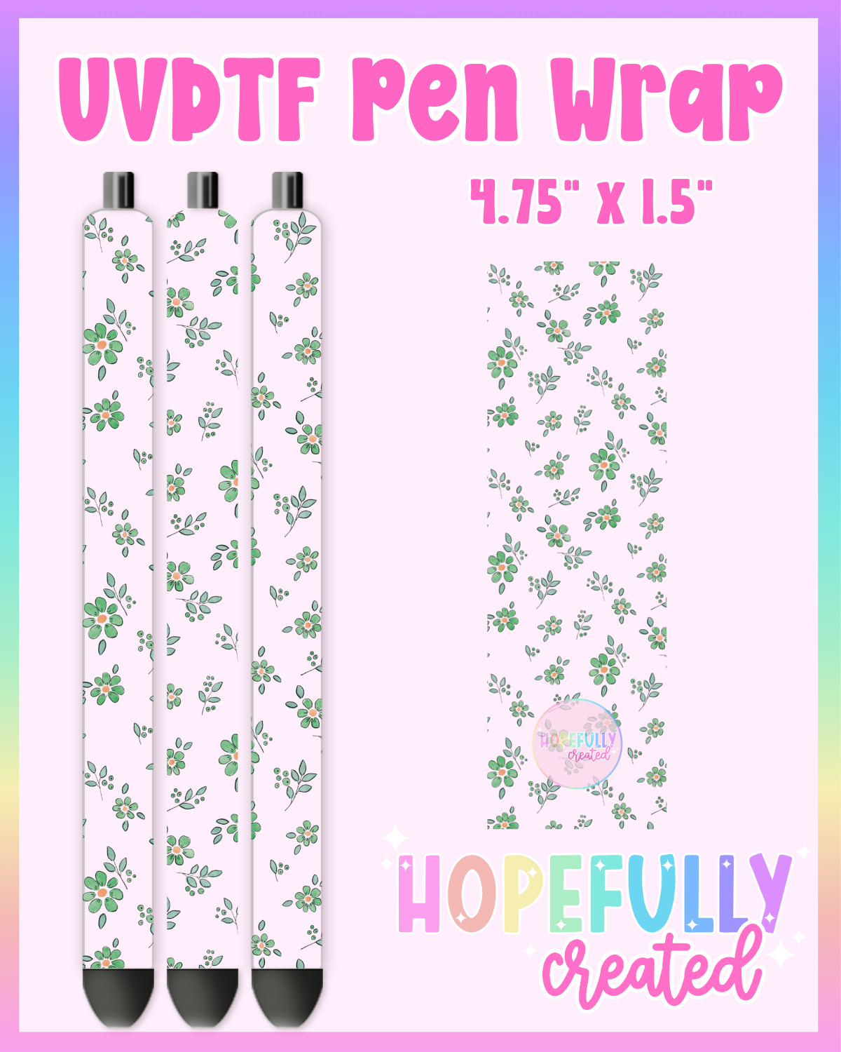 Green Flowers UVDTF Pen Wrap