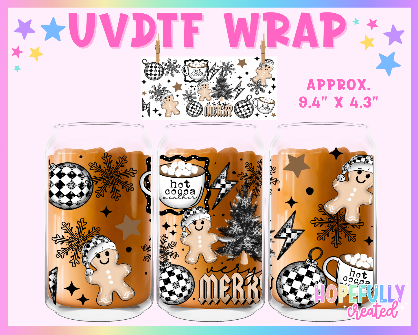 Gingerbread Hot Cocoa UVDTF Glass Can Wrap