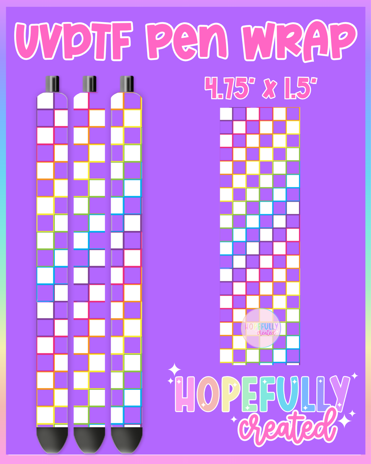 Rainbow White Checker UVDTF Pen Wrap