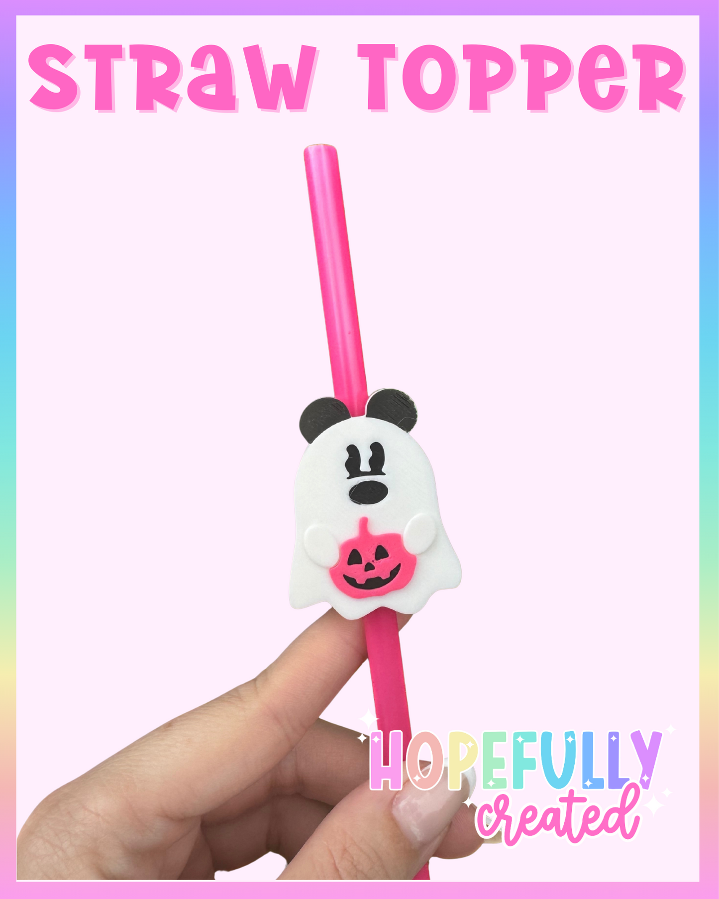 Mouse Ghost Pink Straw Topper