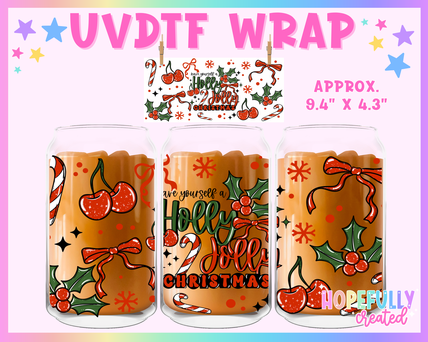 Holly Jolly Christmas UVDTF Glass Can Wrap
