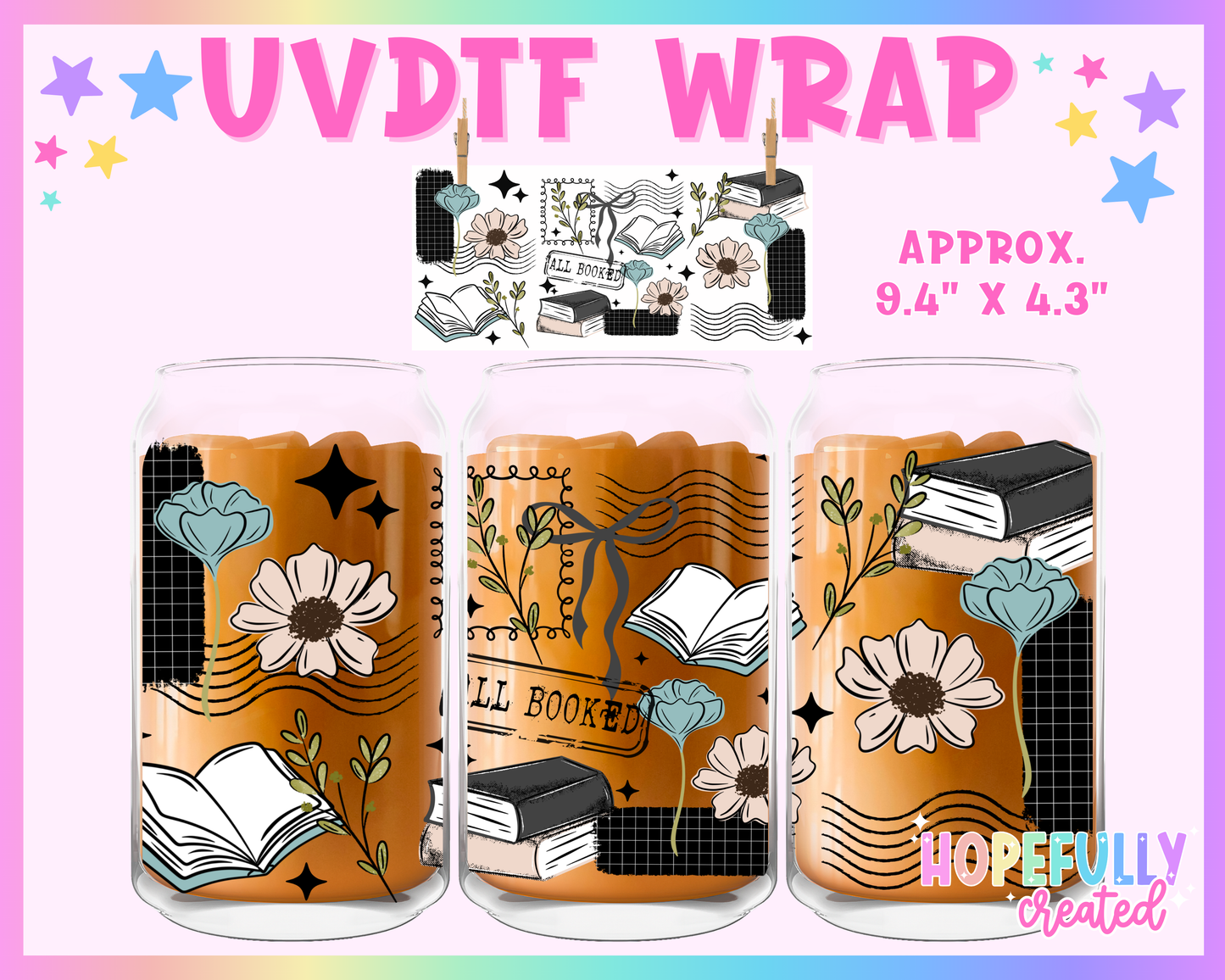 All Booked UVDTF Glass Can Wrap