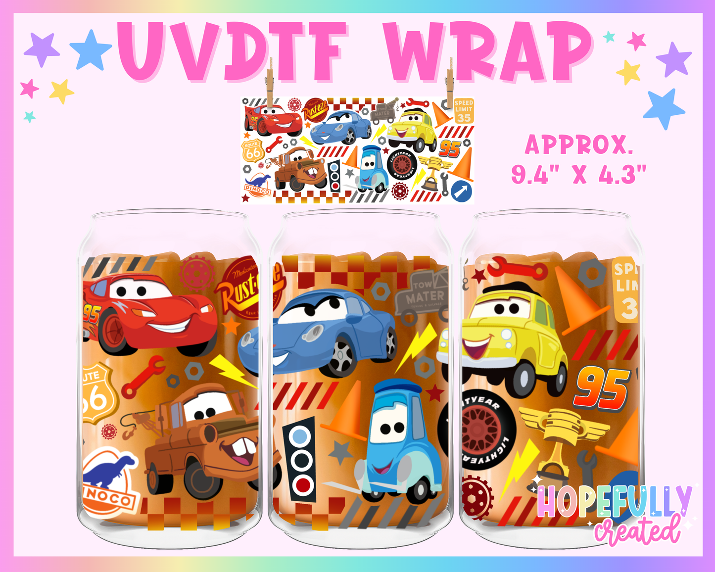 Cars UVDTF Glass Can Wrap