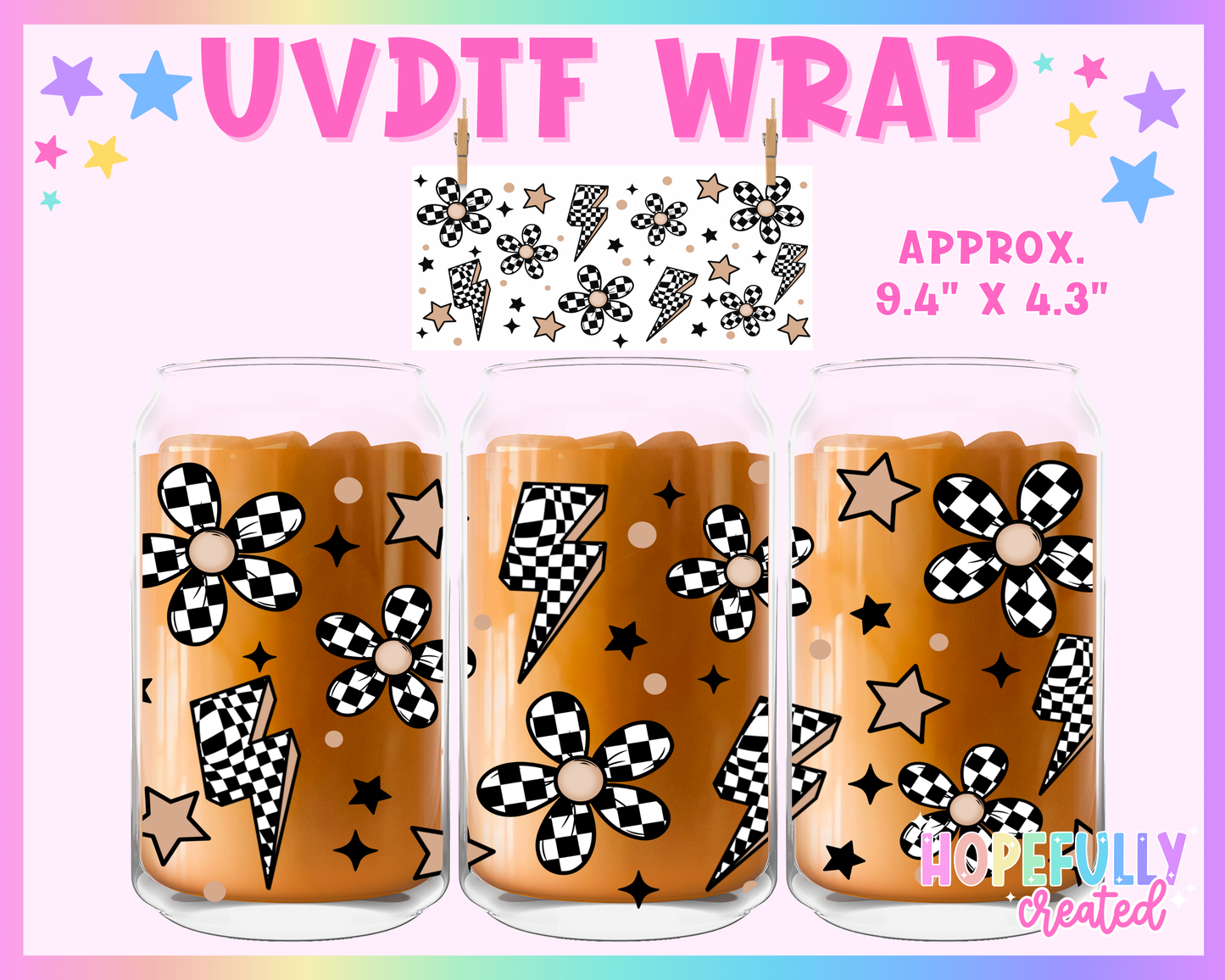 Checker Flowers UVDTF Glass Can Wrap