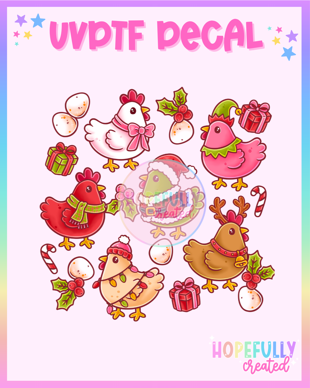 Christmas Chickens UVDTF Decal