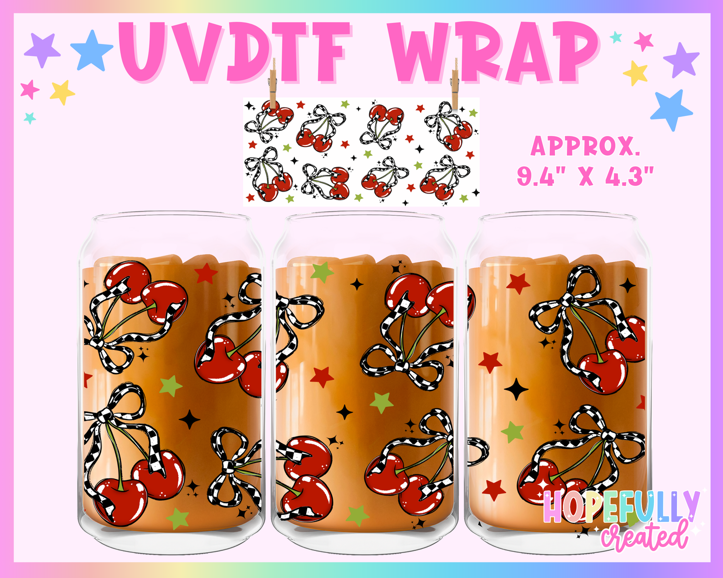 Checker Cherry UVDTF Glass Can Wrap