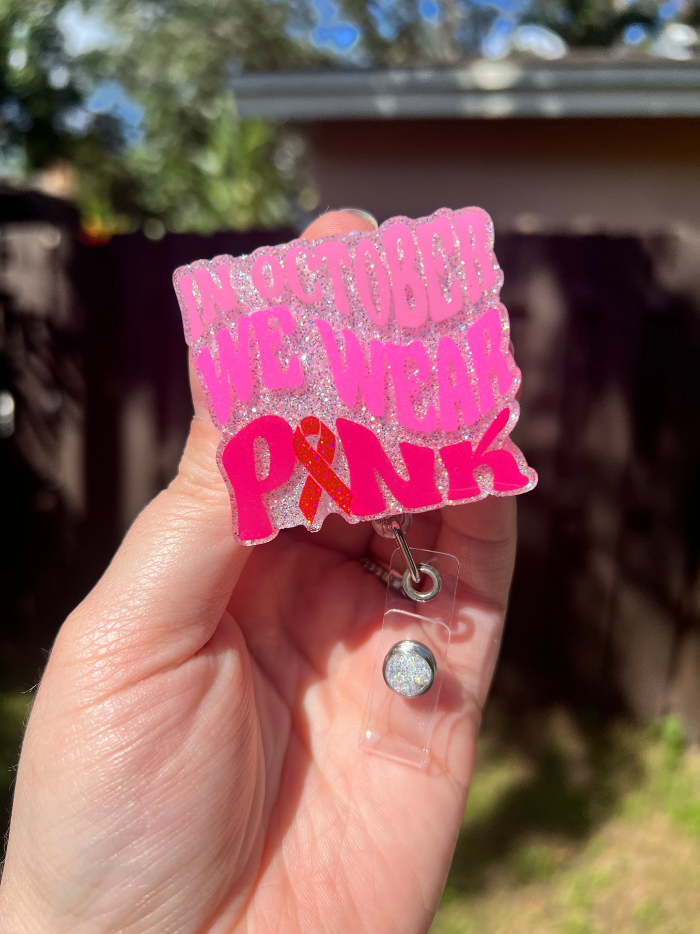 In October We Wear Pink Badge Reel