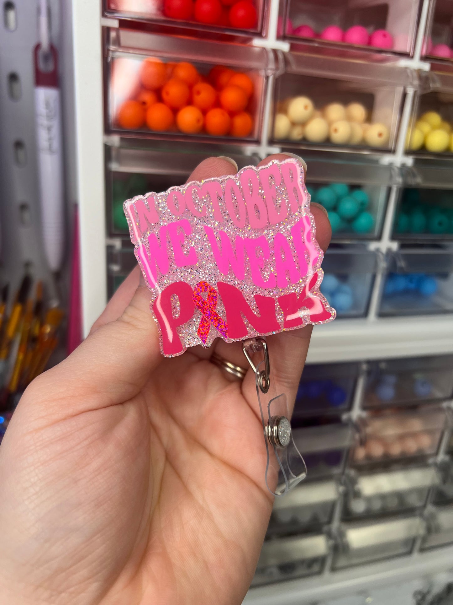 In October We Wear Pink Badge Reel