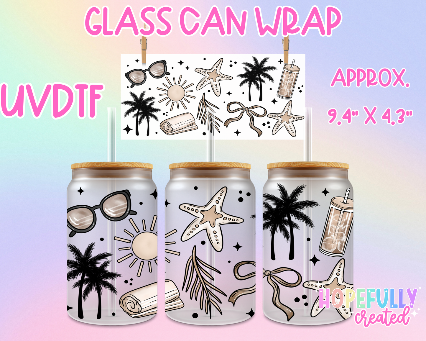 Beach UVDTF Glass Can Wrap