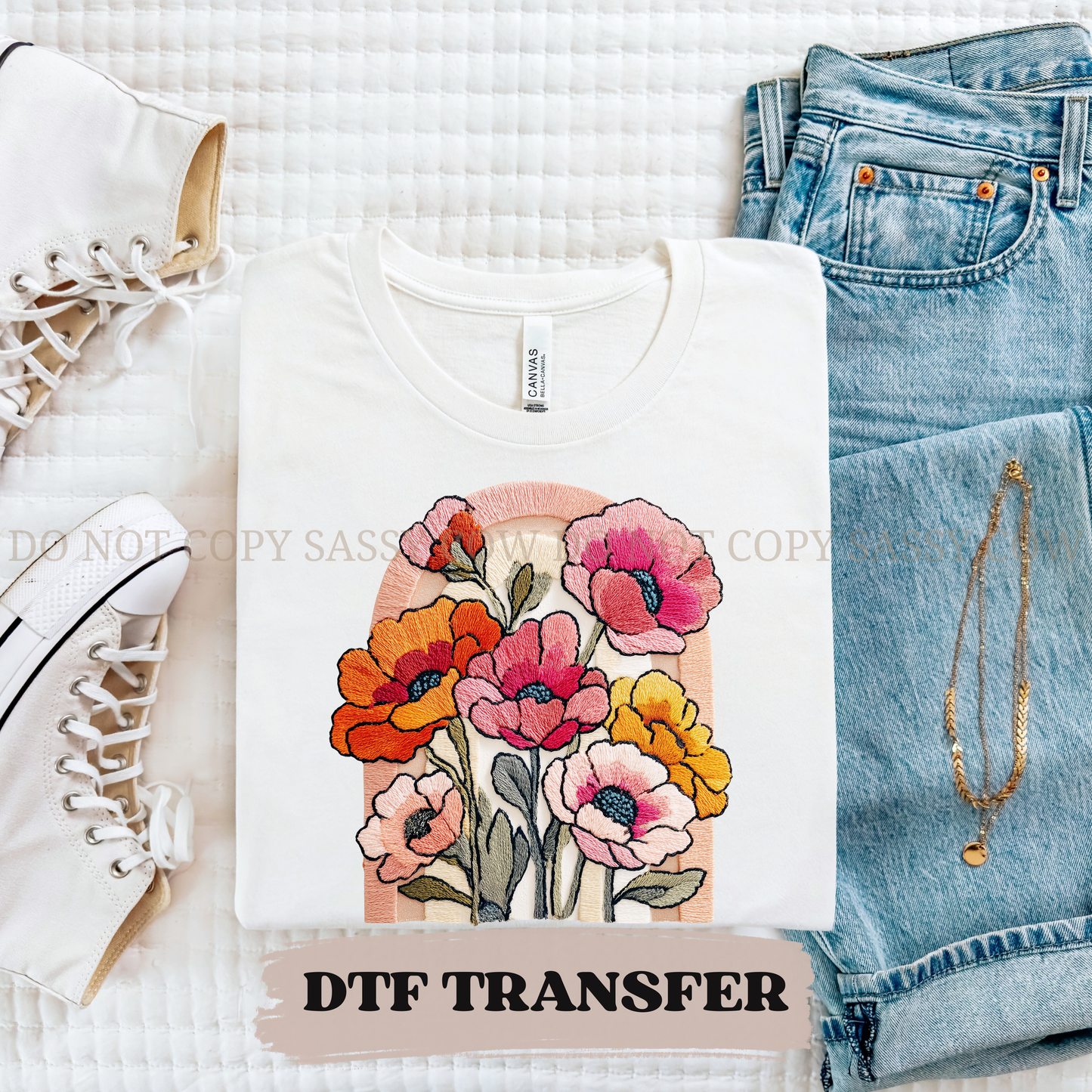 FAUX EMBROIDERED FLOWERS - DTF TRANSFER 0222