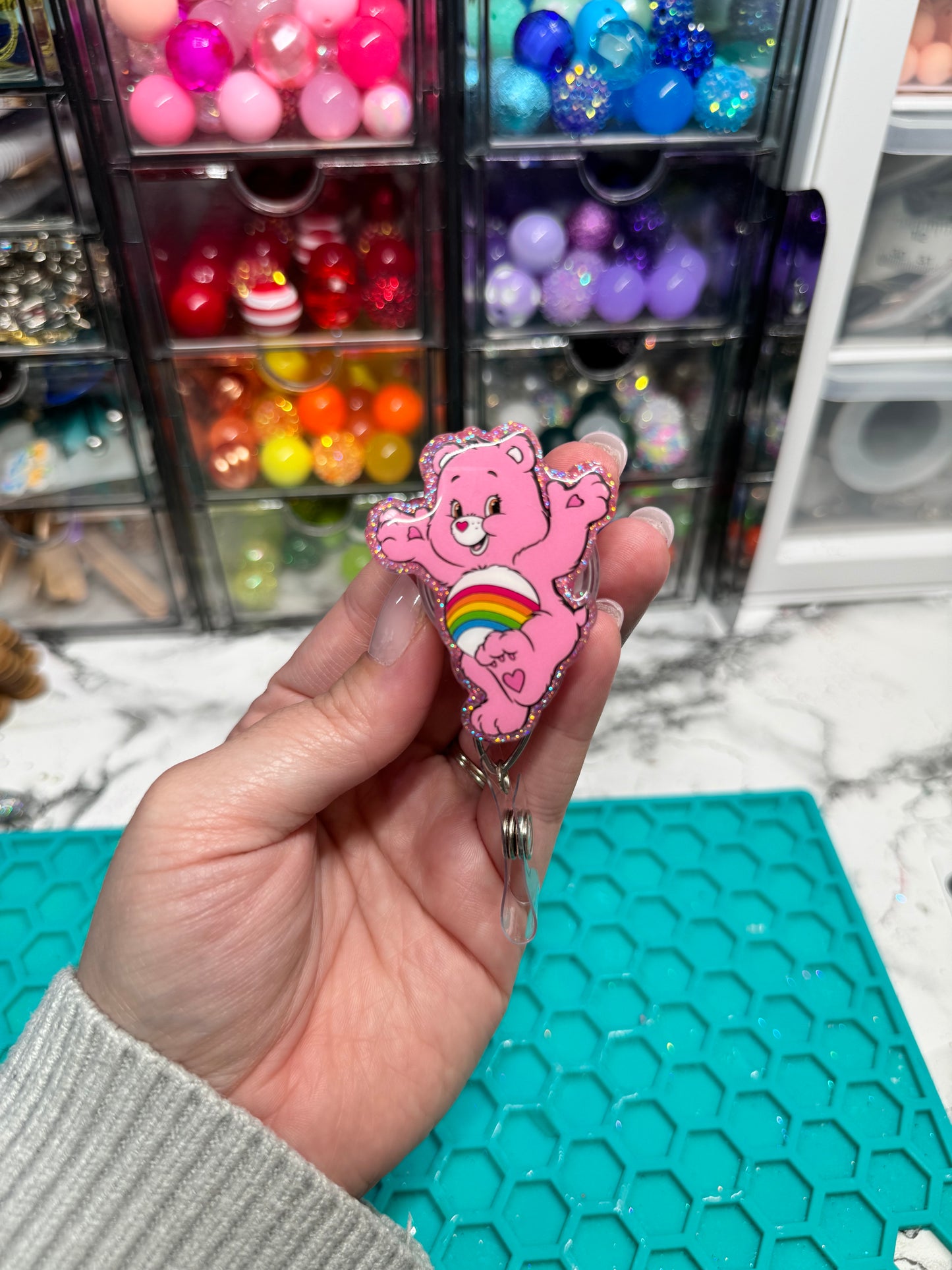 Pink Bear Badge Reel