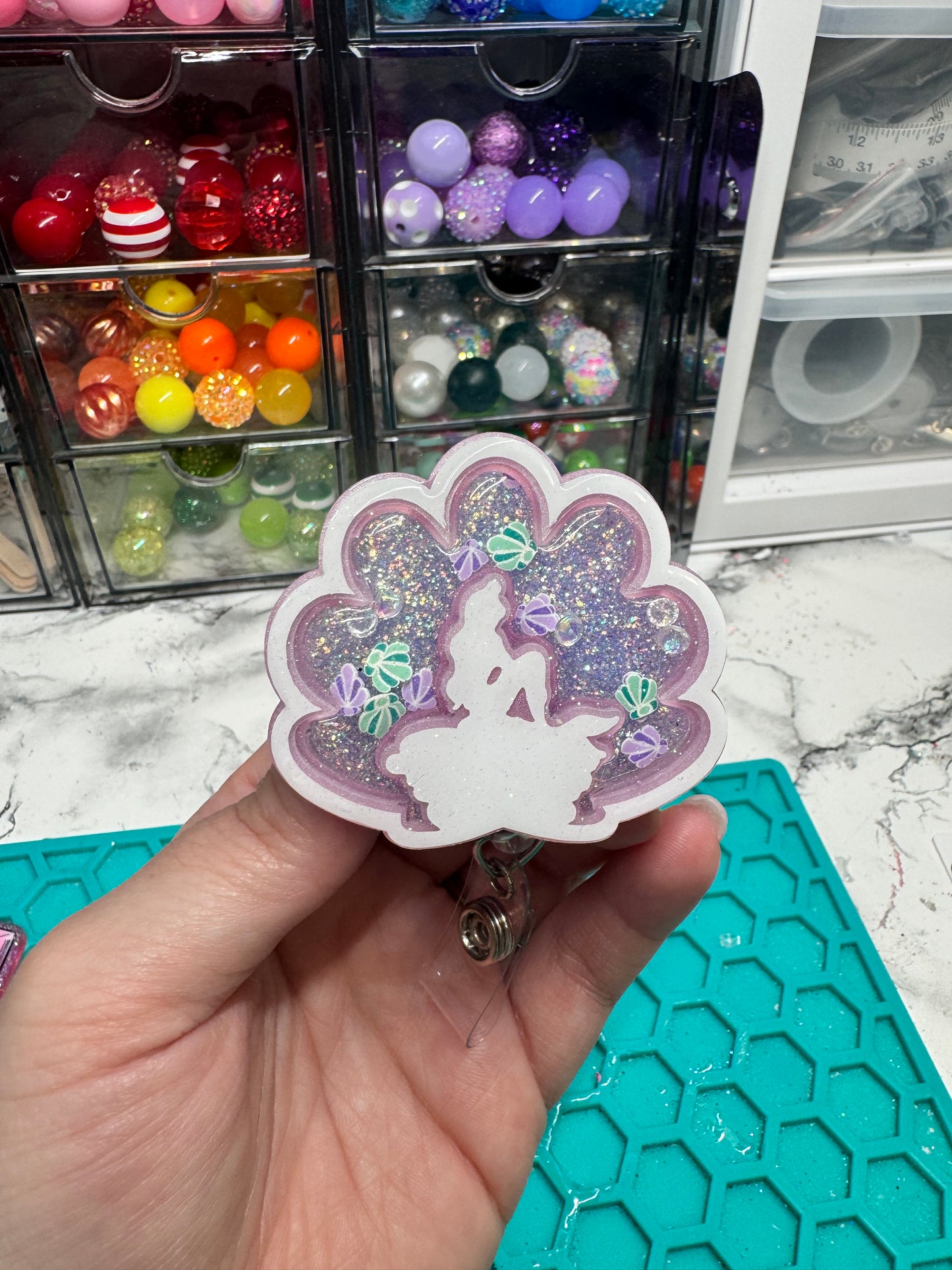 Seashell Mermaid Shaker Badge Reel
