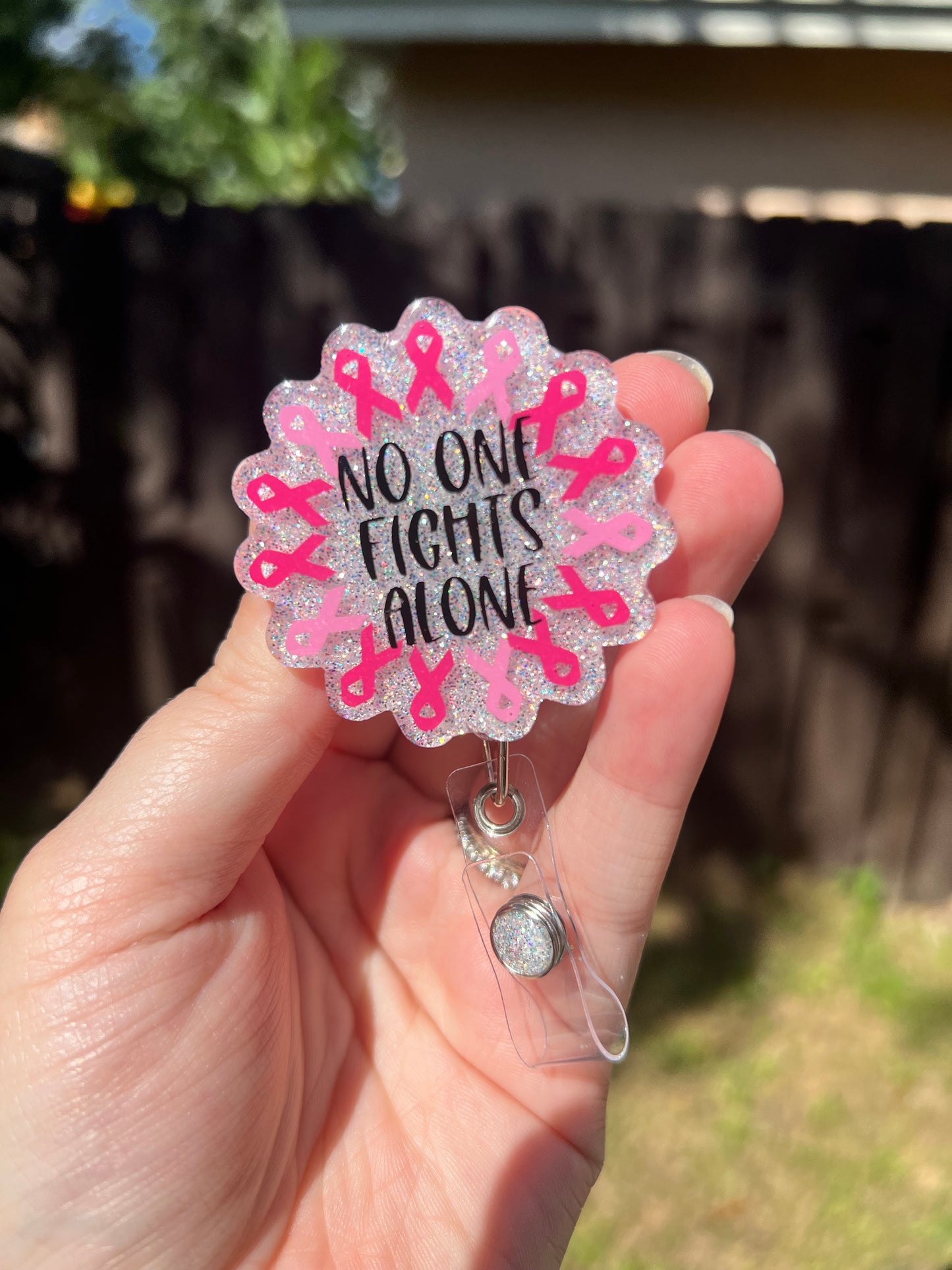 No one fights alone Breast Cancer Badge Reel