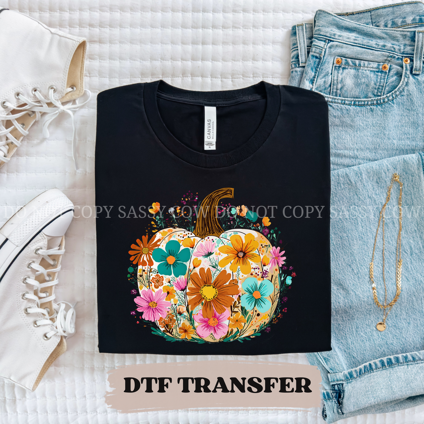 COLORFUL FLORAL PUMPKIN - DTF TRANSFER 0408