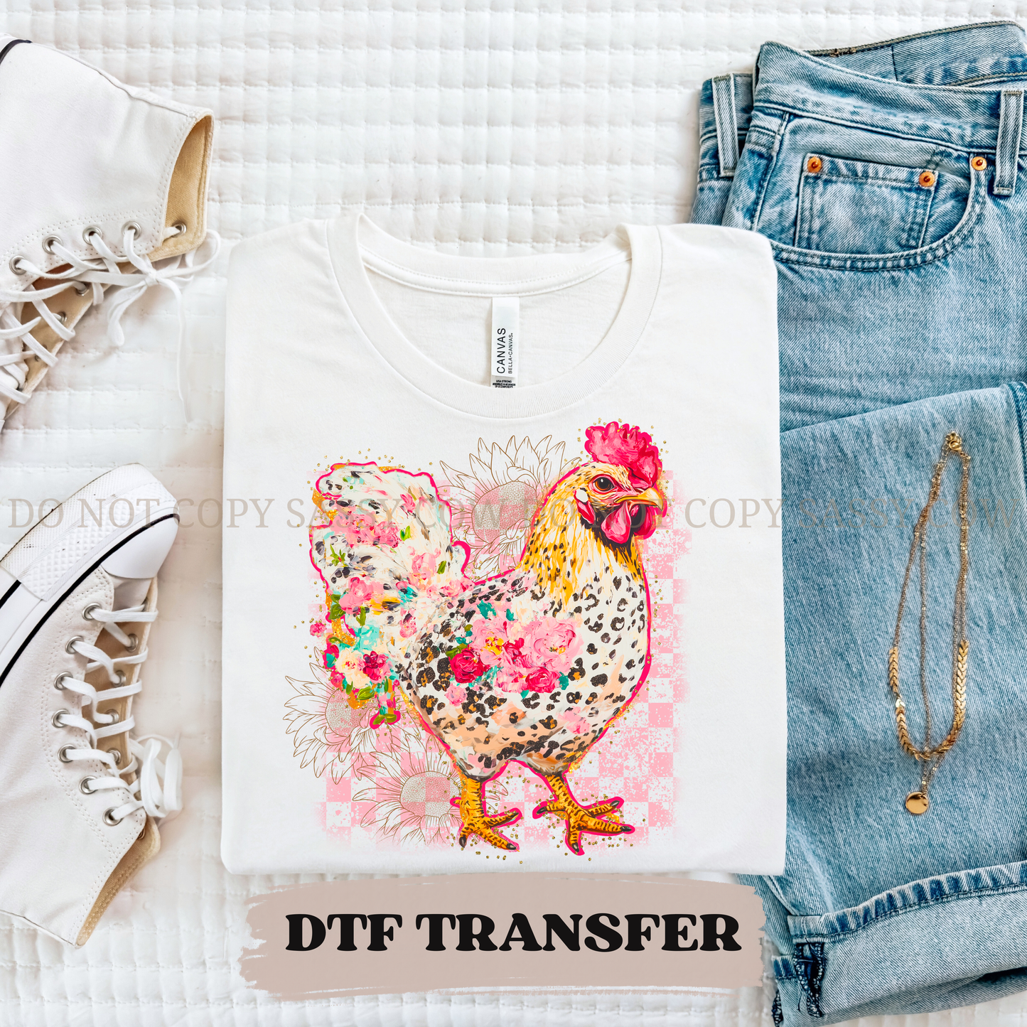 BRIGHT FLORAL CHICKEN - DTF TRANSFER 0417