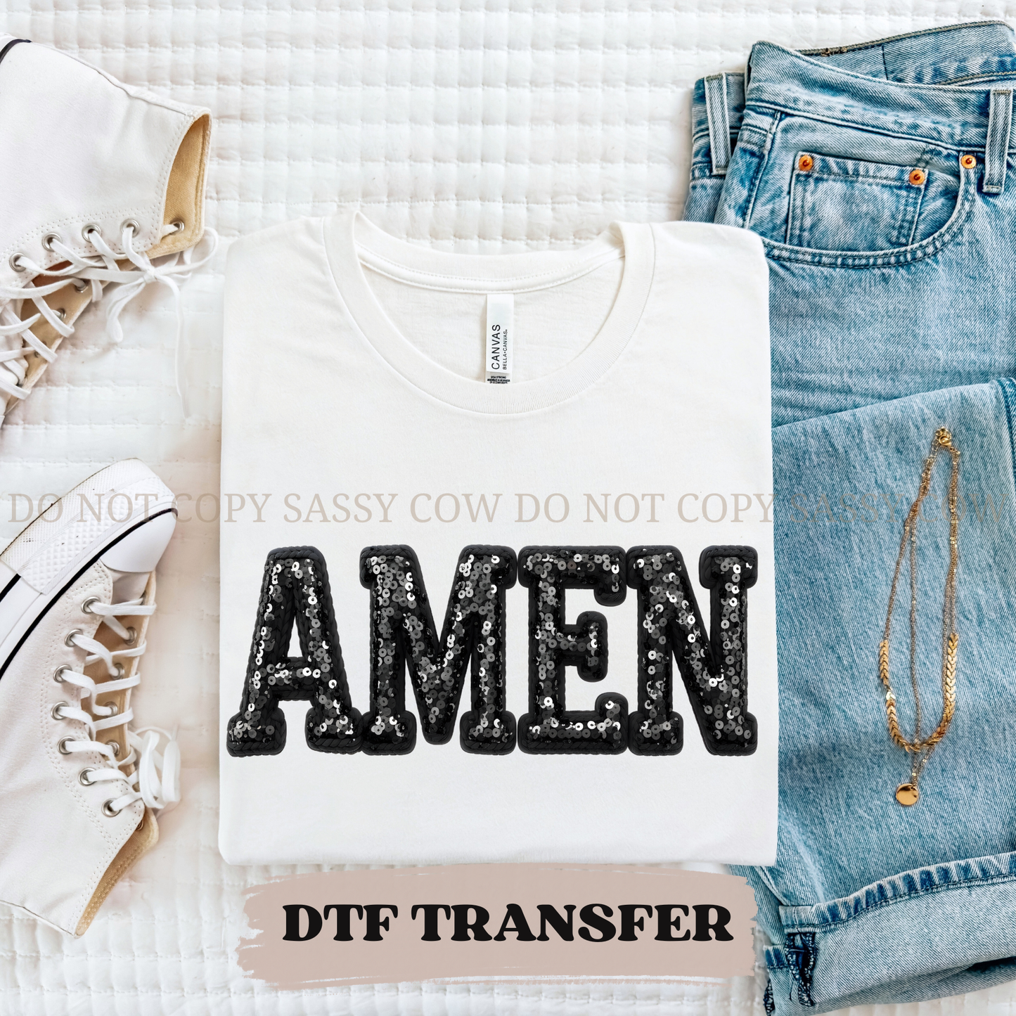 FAUX SEQUIN AMEN - DTF TRANSFER 0344
