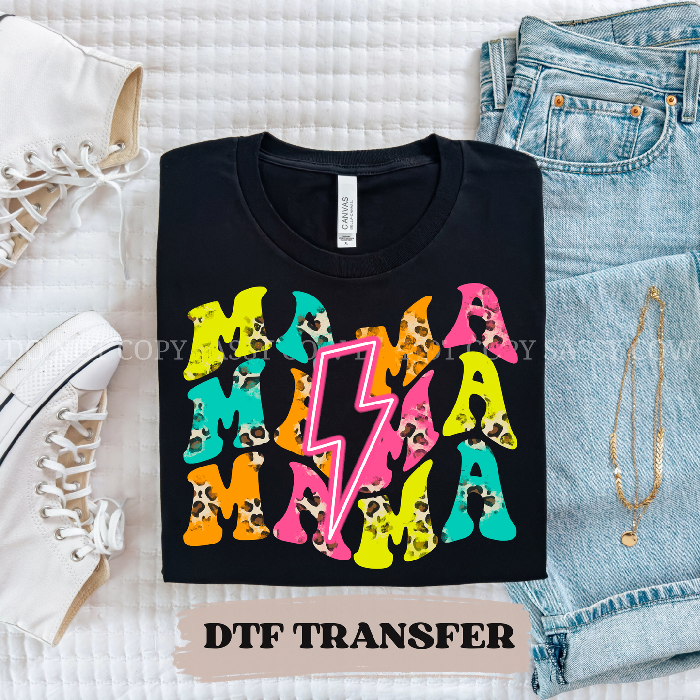 NEON WAVY BOLT MAMA - DTF TRANSFER 0359