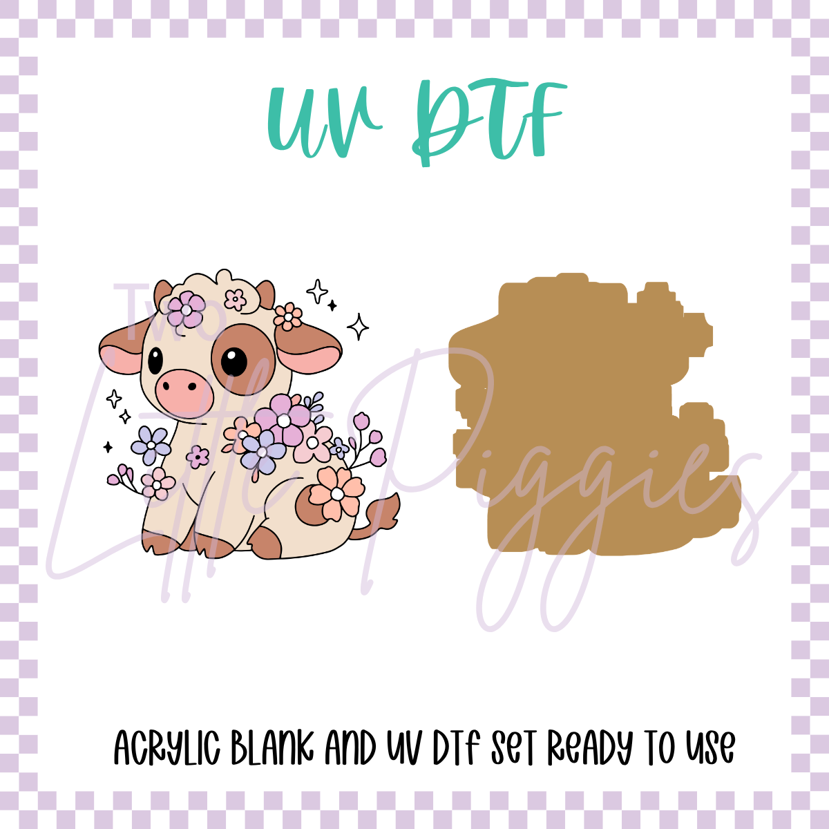 UV DTF - Acrylic Blank and Decal - 2 inch - Floral Cow