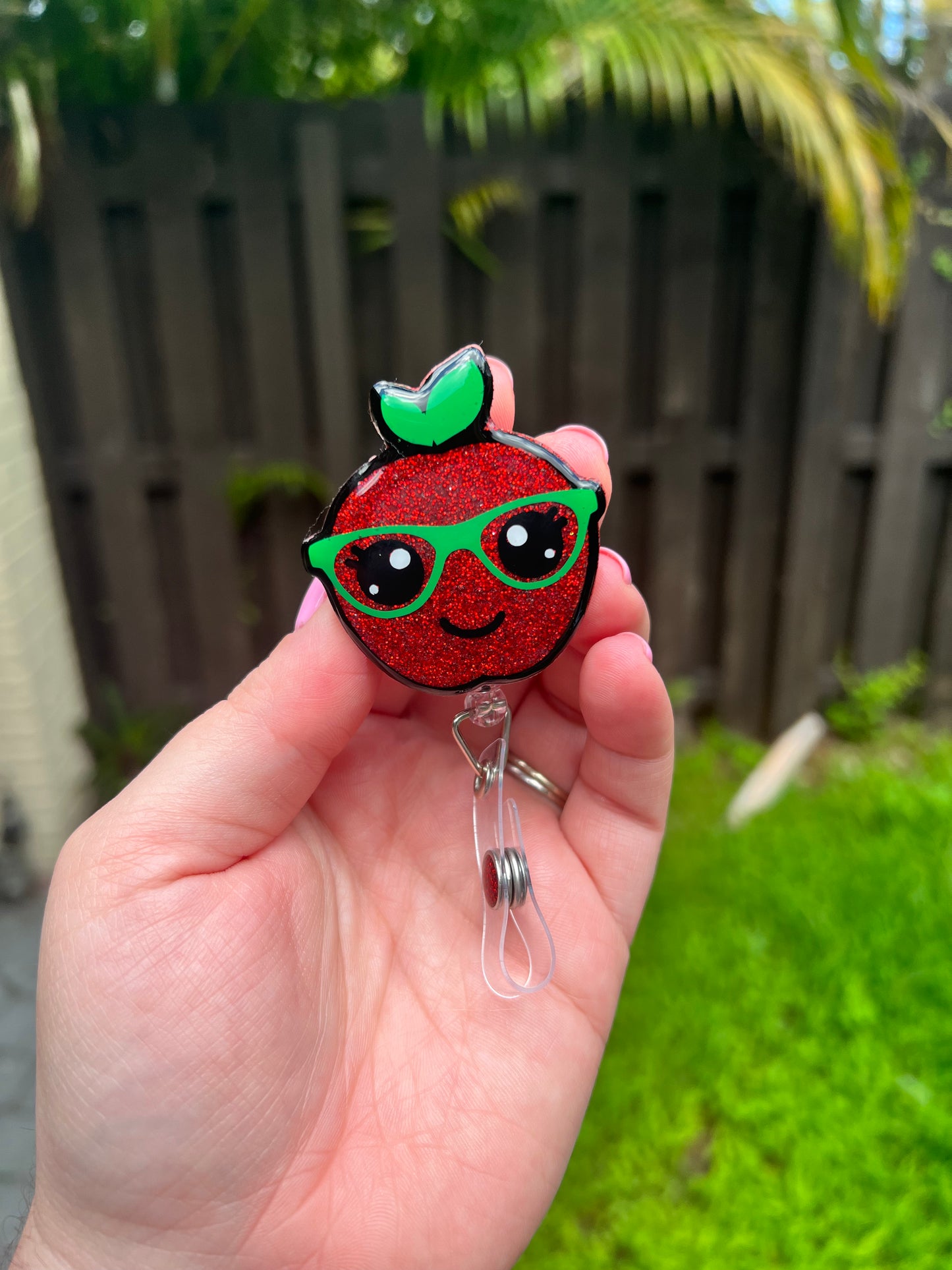 Apple with Glasses Badge Reel