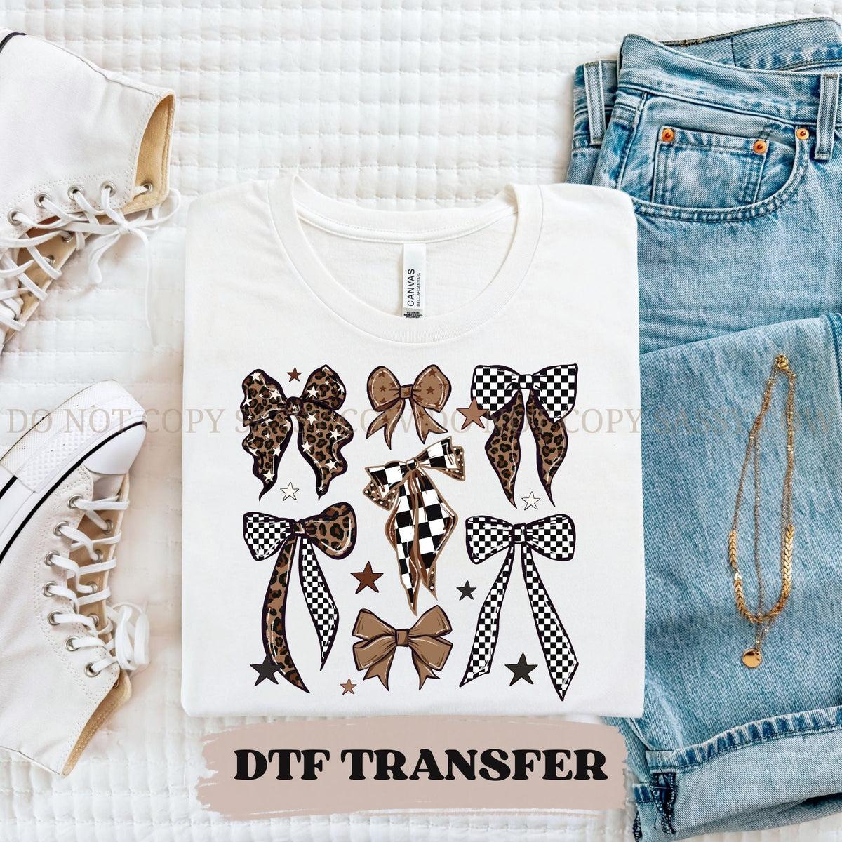 CHEETAH AND CHECKERED BOWS - DTF TRANSFER 041