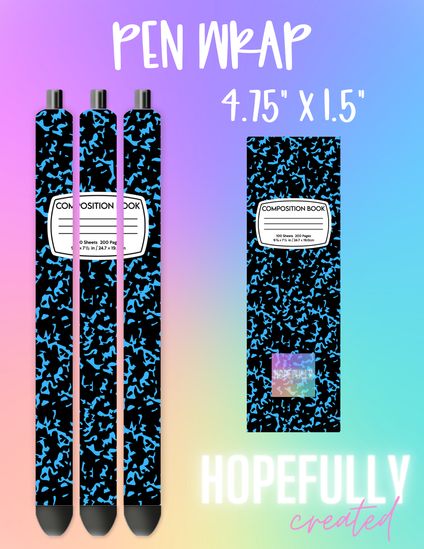 Blue/Black Composition Book Pen Wrap-228