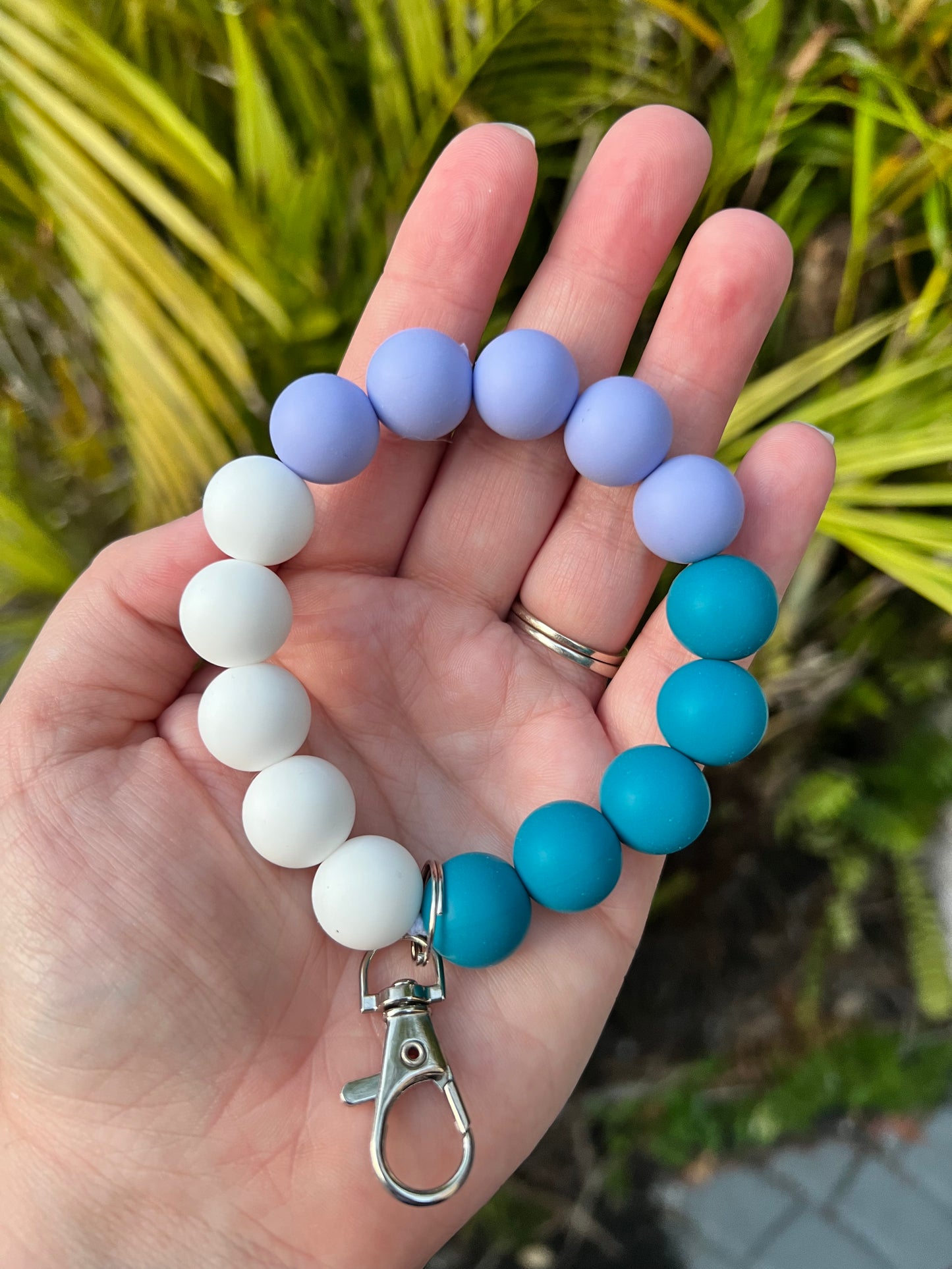 Keychain Wristlet White/Periwinkle/Teal