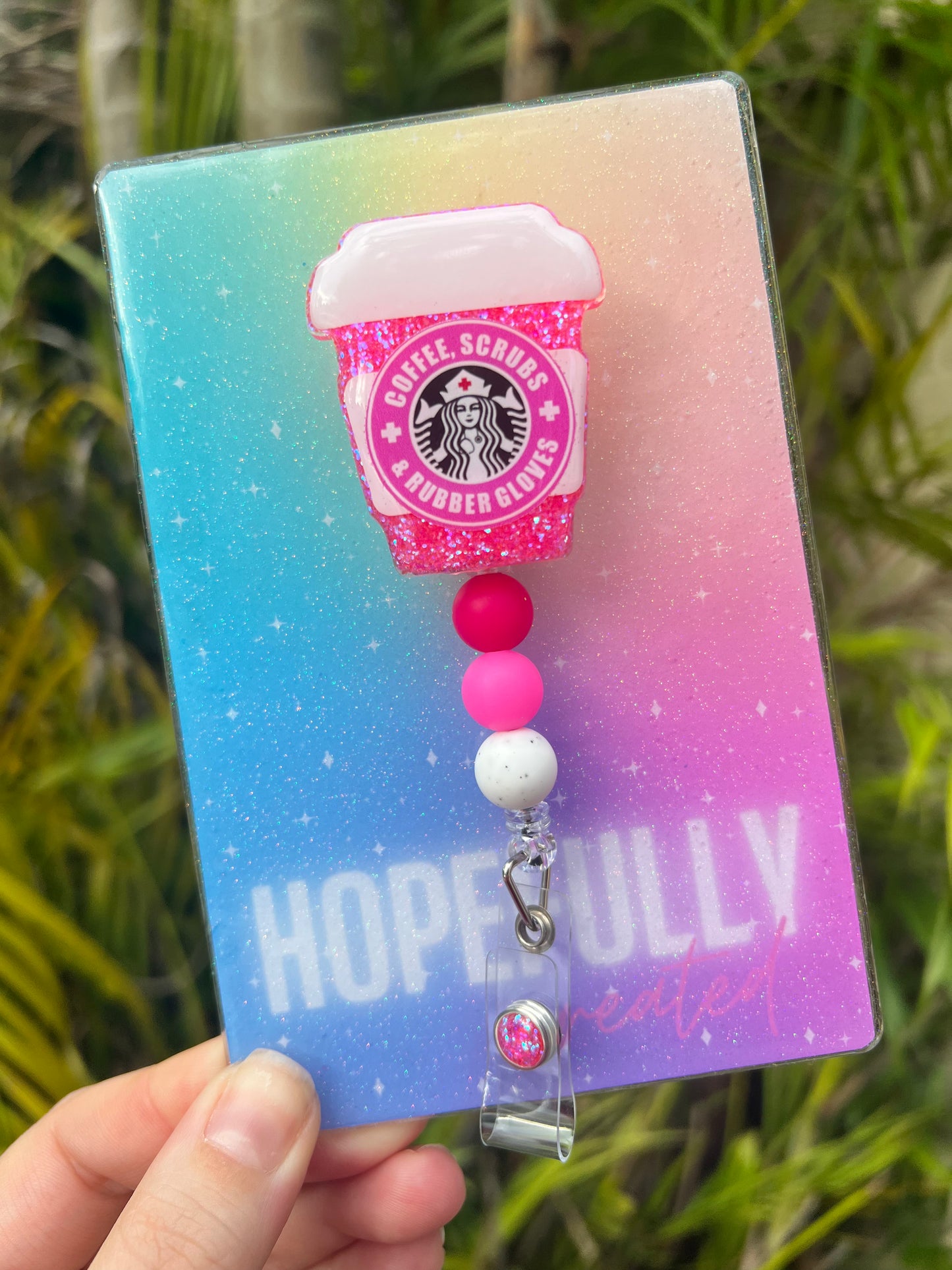 Coffee, Scrubs, and Rubber Gloves Badge Reel