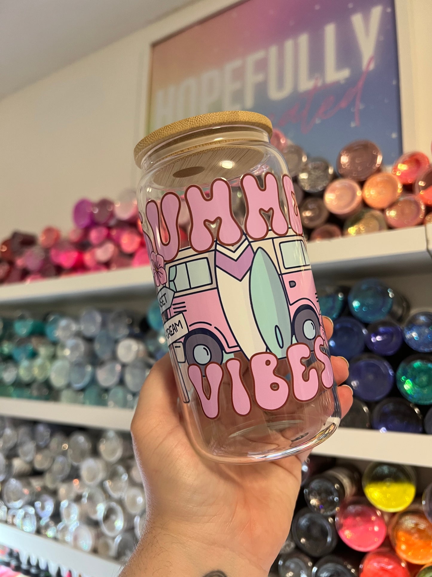 Summer Vibes Glass Tumbler with Lid