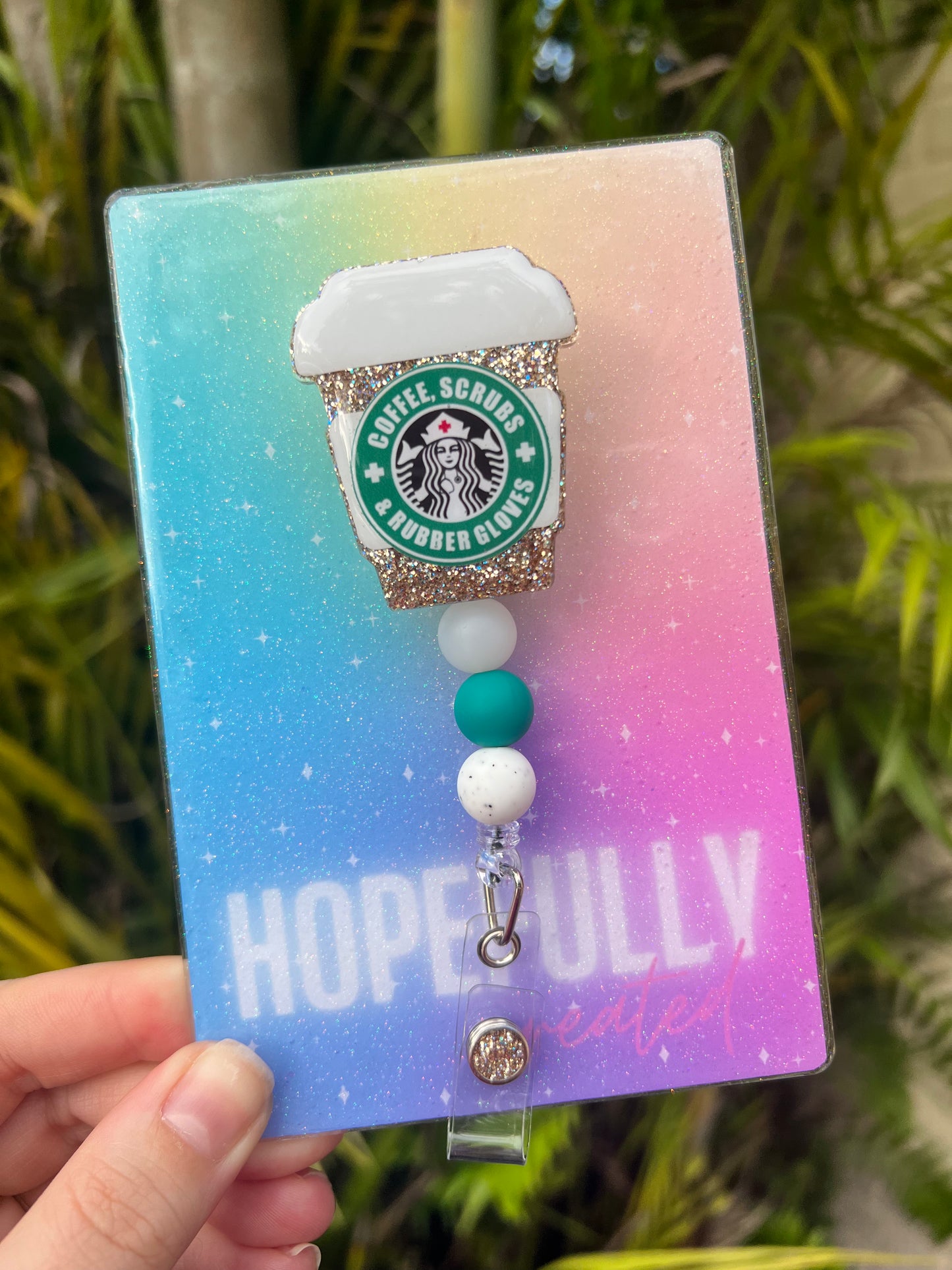 Coffee, Scrubs, and Rubber Gloves Badge Reel