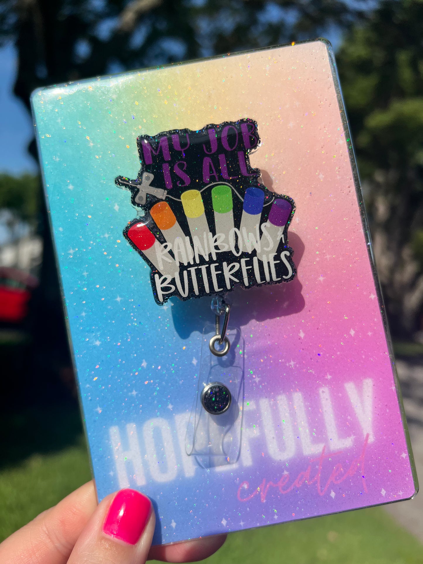 Rainbows and Butterflies Badge Reel