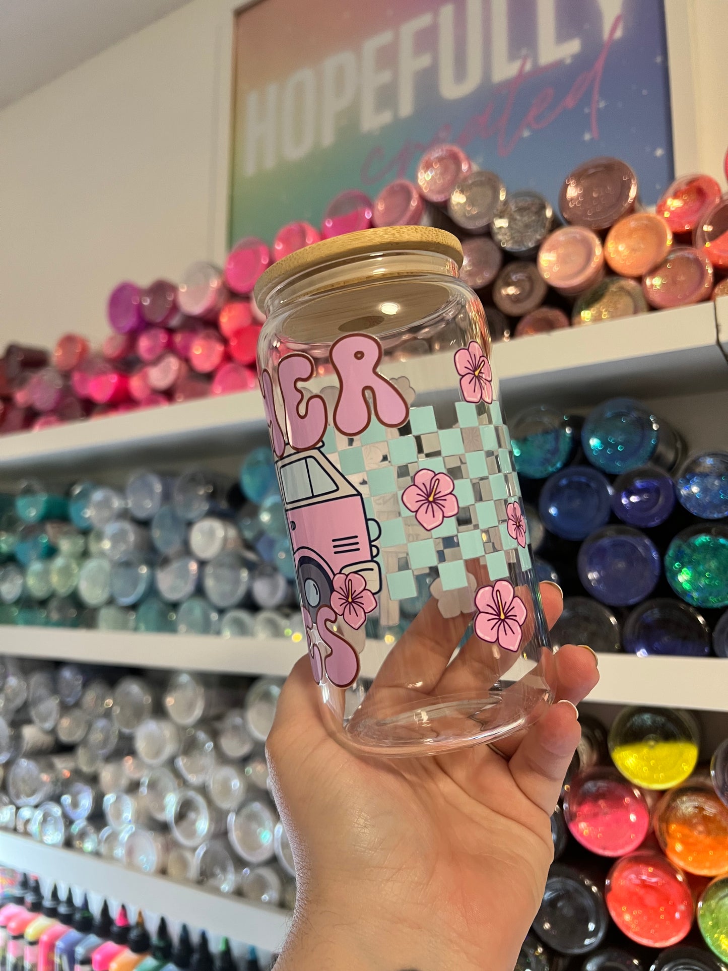 Summer Vibes Glass Tumbler with Lid