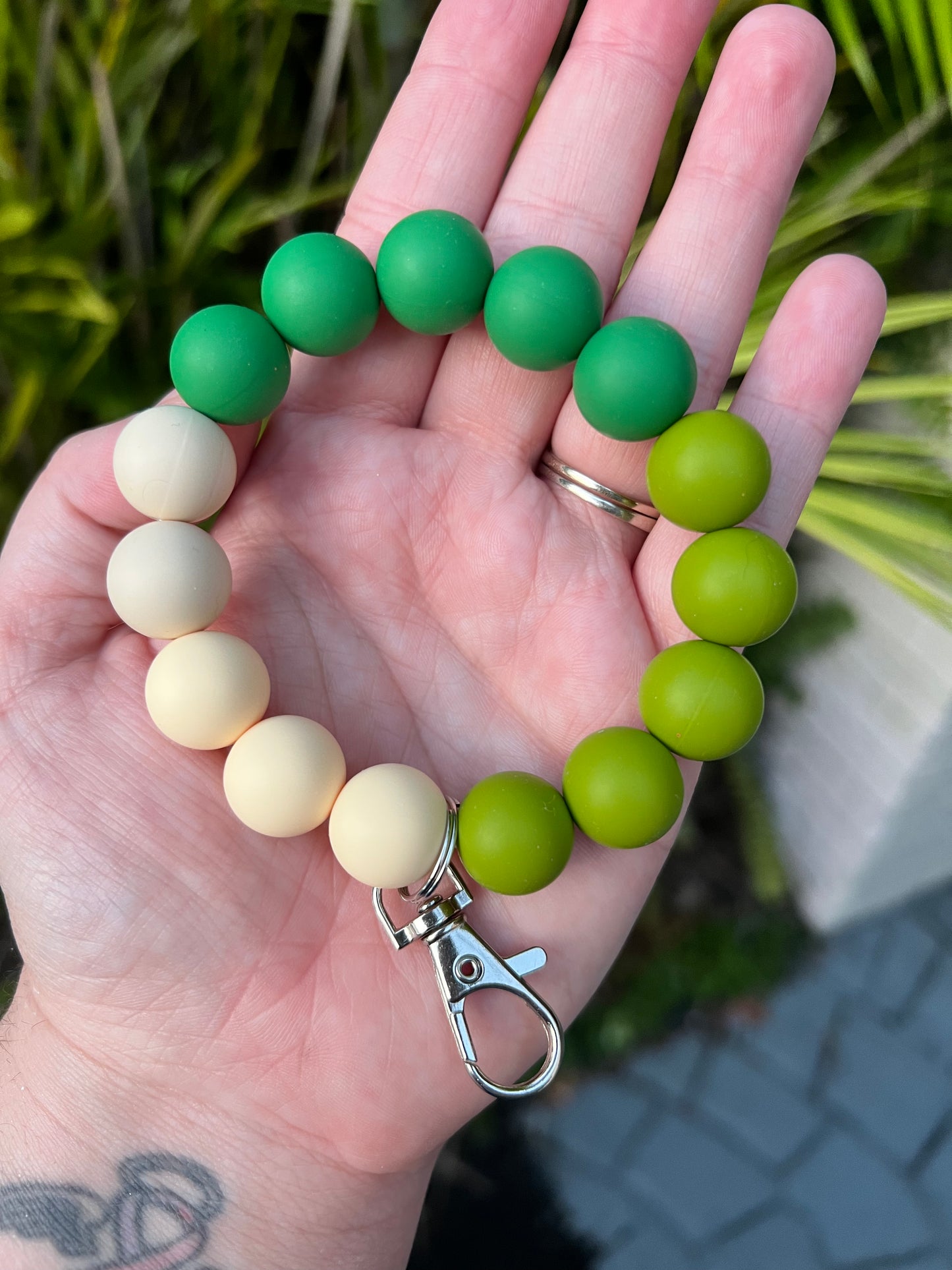 Keychain Wristlet Green/Cream