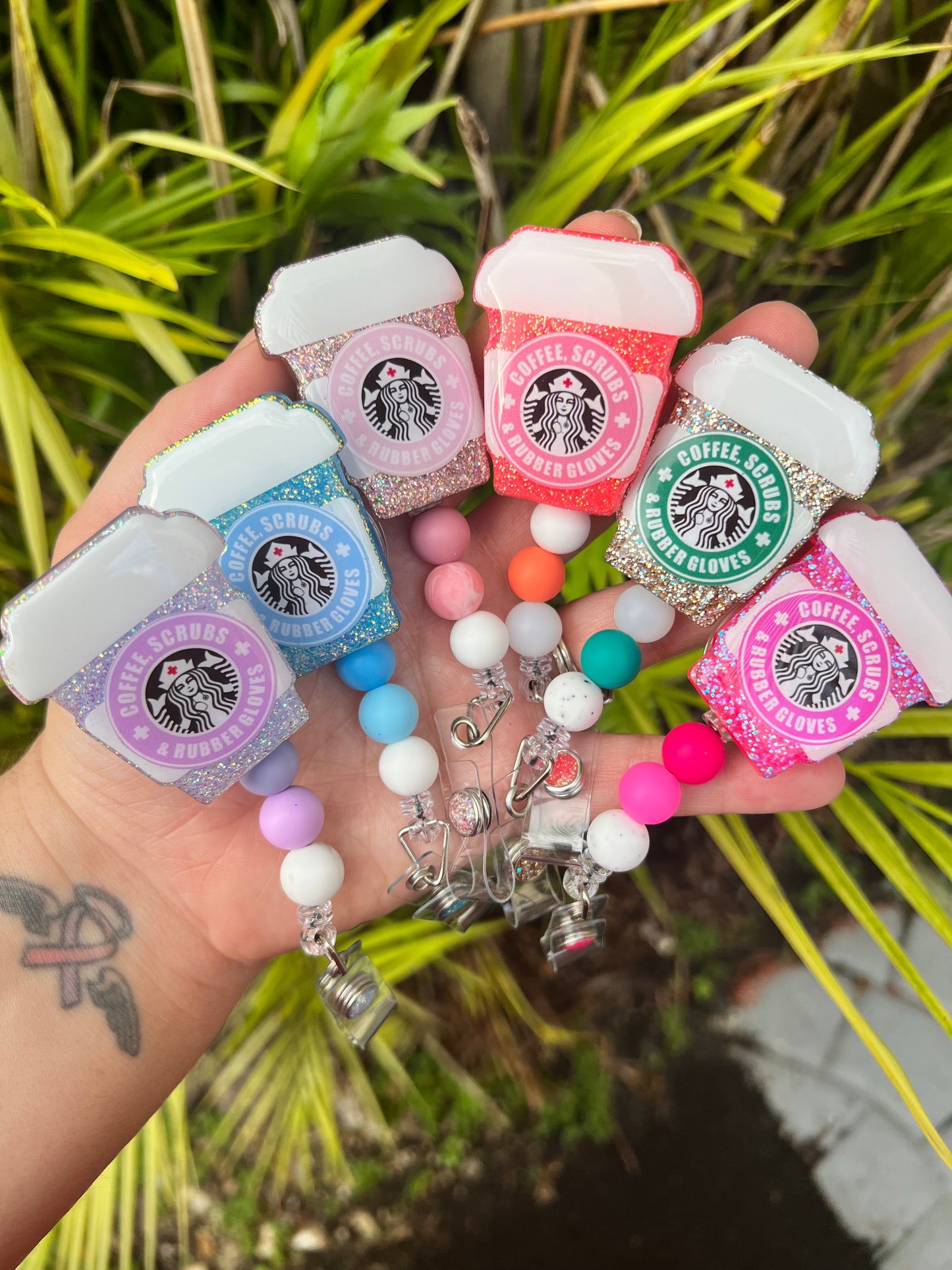 Coffee, Scrubs, and Rubber Gloves Badge Reel