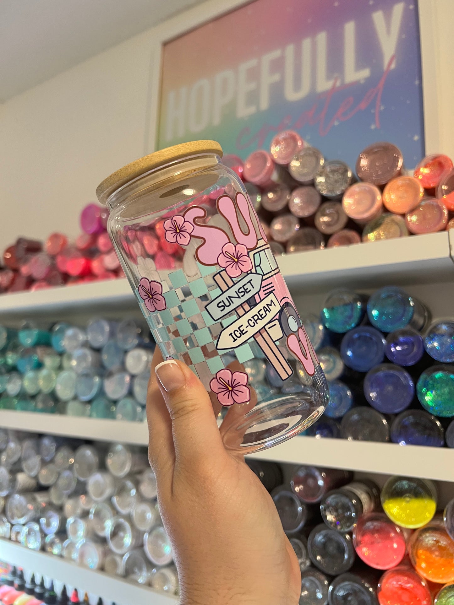 Summer Vibes Glass Tumbler with Lid