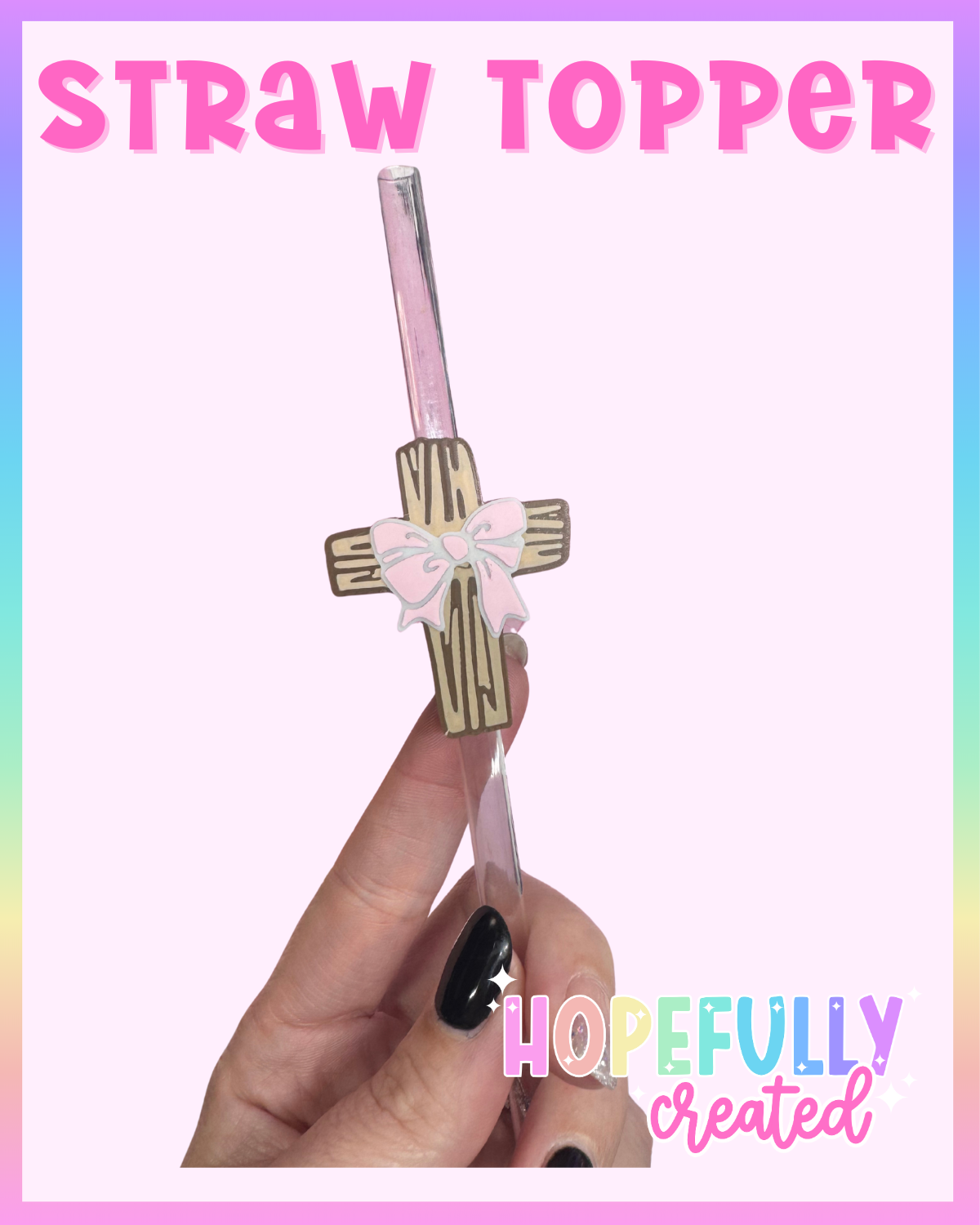 Cross with Bow Straw Topper