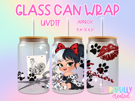 Cruella UVDTF Glass Can Wrap