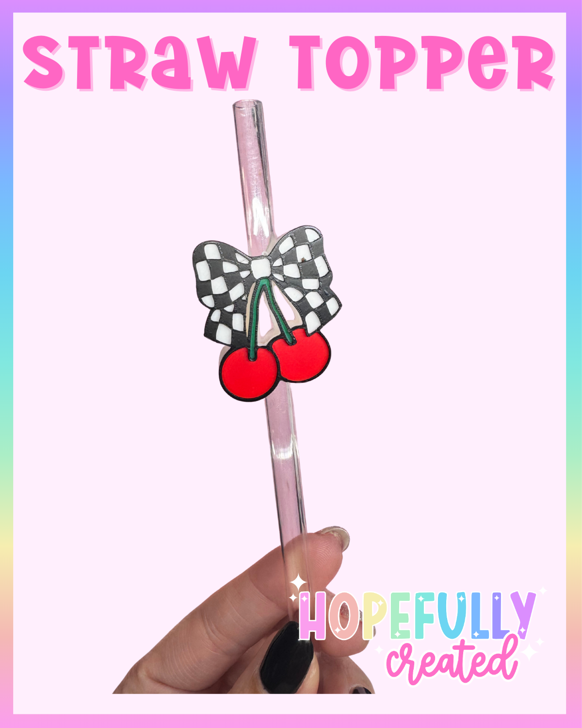Checkered Cherries Straw Topper