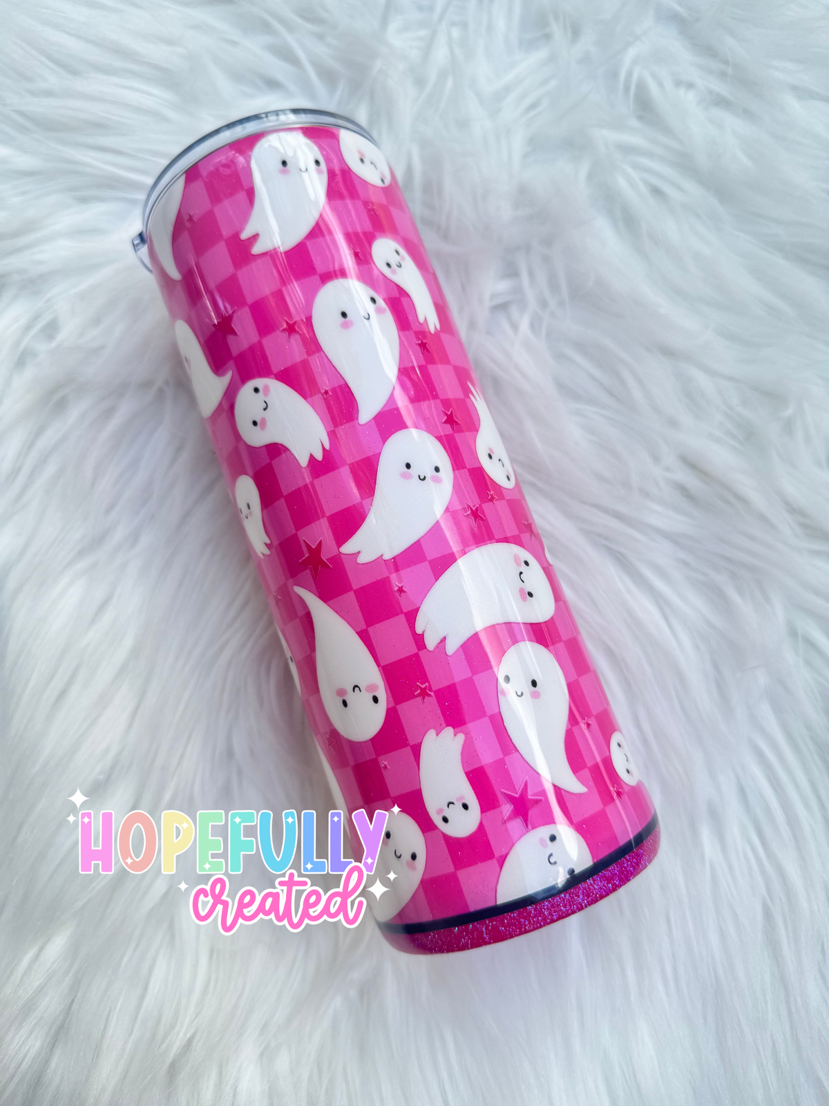 Pink Checker Ghosties 24oz Tumbler