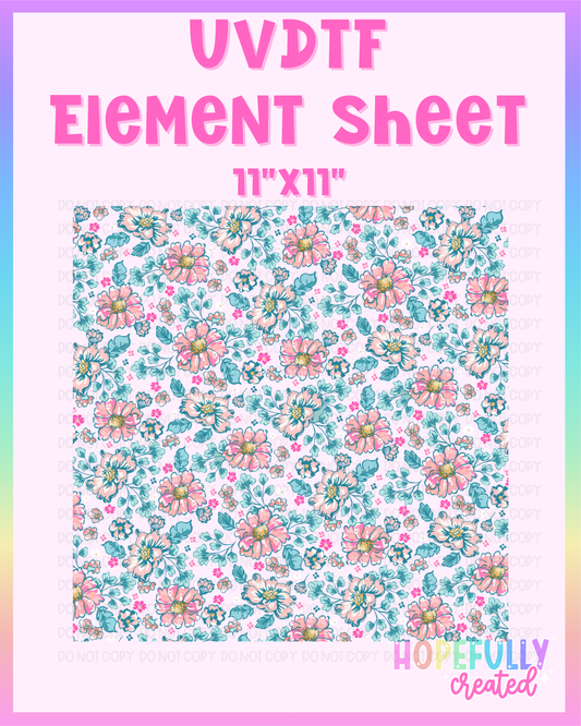 Floral (Teal/Pink) UVDTF Element Sheet
