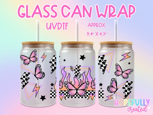 Checker Butterfly UVDTF Glass Can Wrap