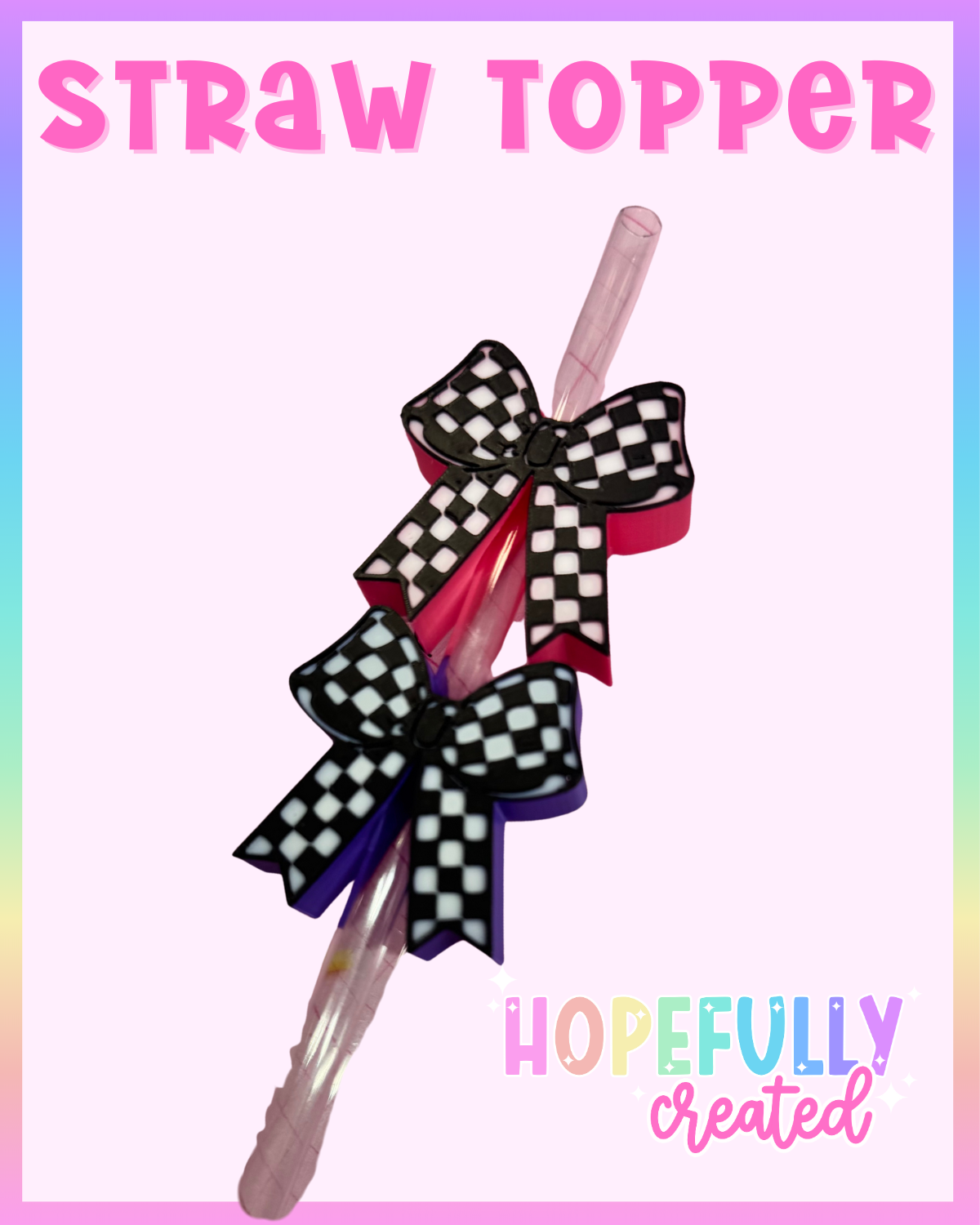 Checker Bow Straw Topper