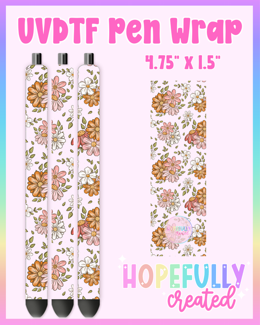 Orange/Pink Flowers UVDTF Pen Wrap