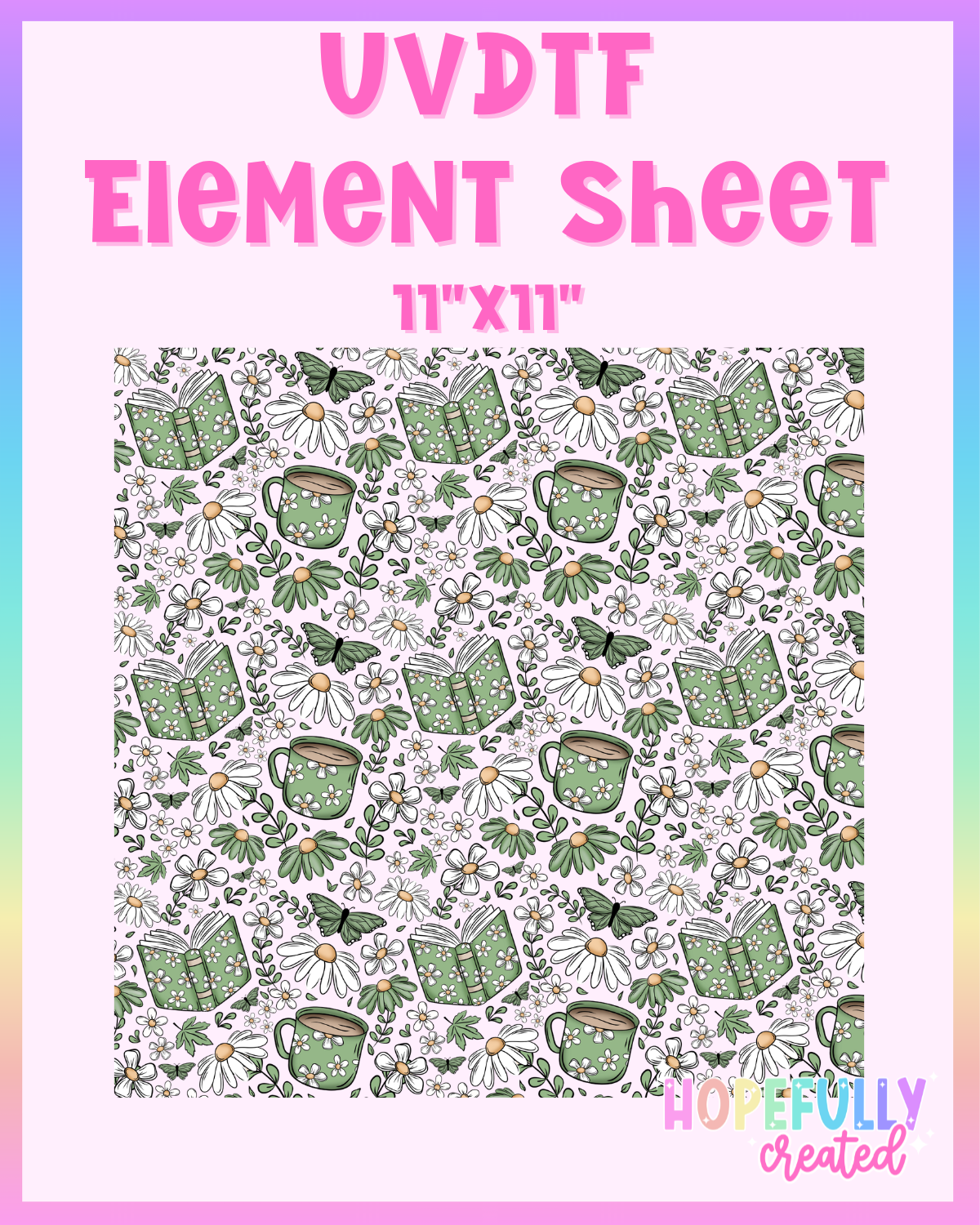 Floral Books Green UVDTF Element Sheet